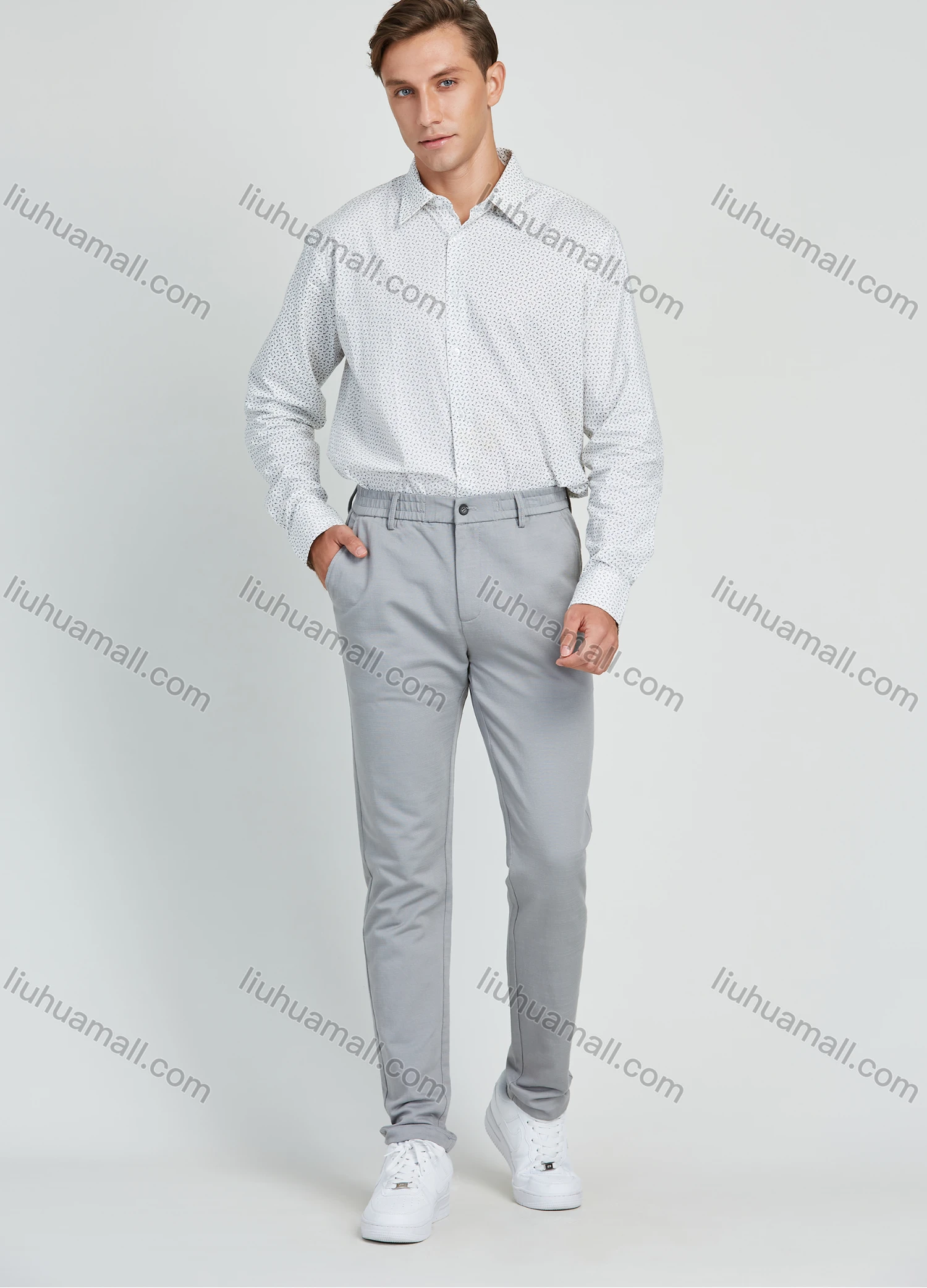 Wholesale Men's Casual Linen Straight Stretch Plain Chino Pants - Liuhuamall