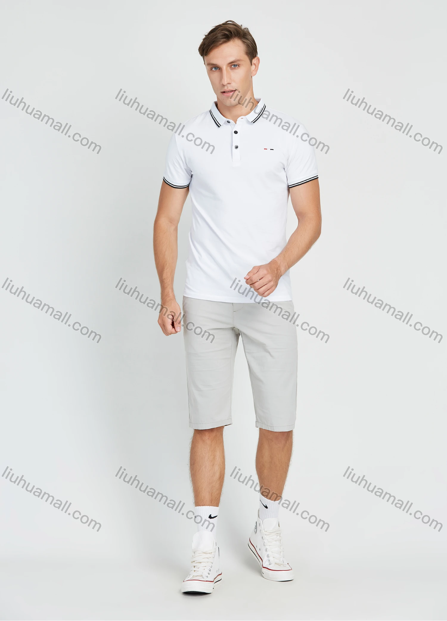 Wholesale Men's Casual Plain Slim Fit Button Zipper Fly Drawstring 11" Shorts - Liuhuamall