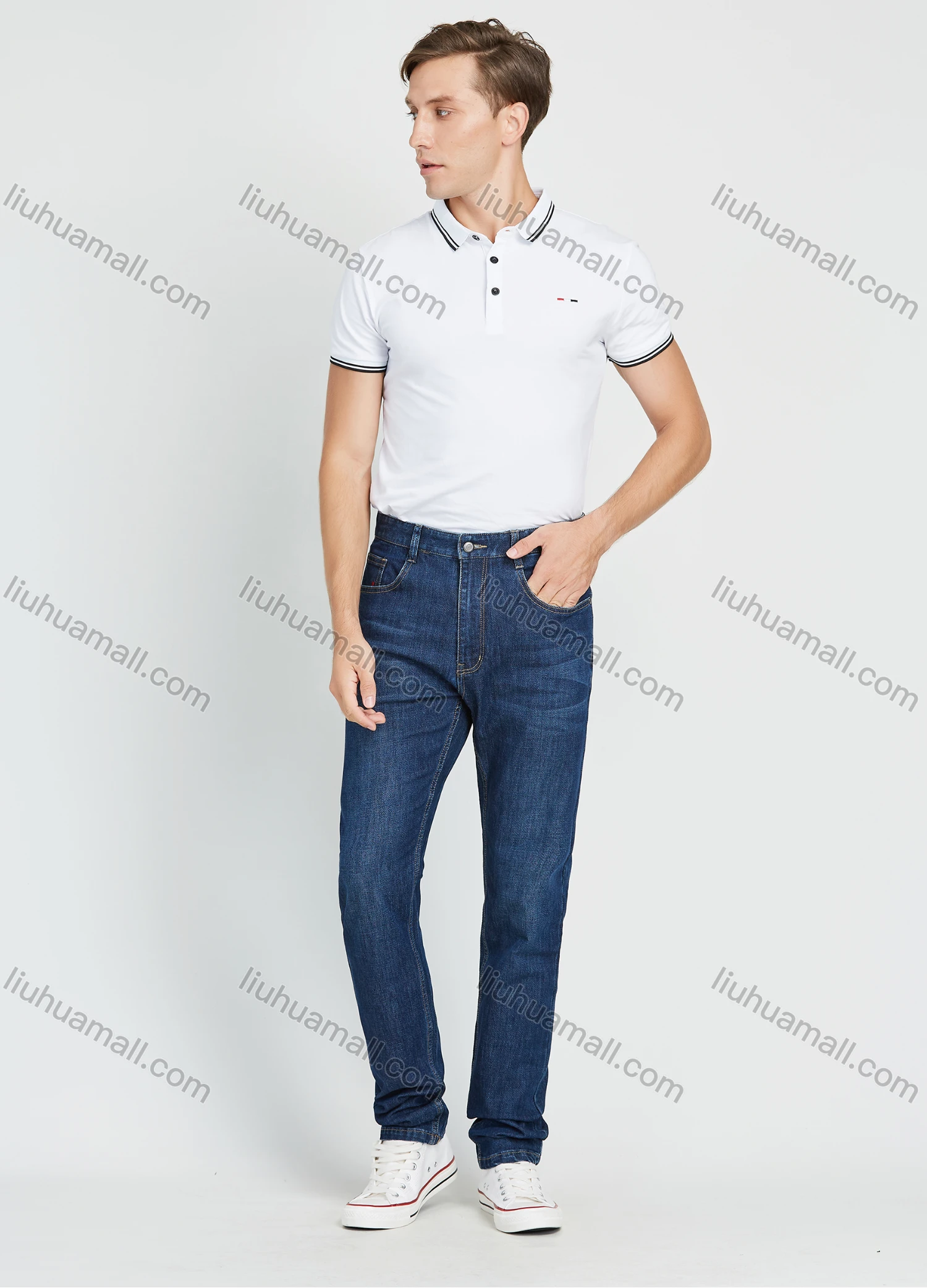 Wholesale Men's Casual 5 Pockets Zipper Fly Button Denim Straight Leg Jeans - Liuhuamall