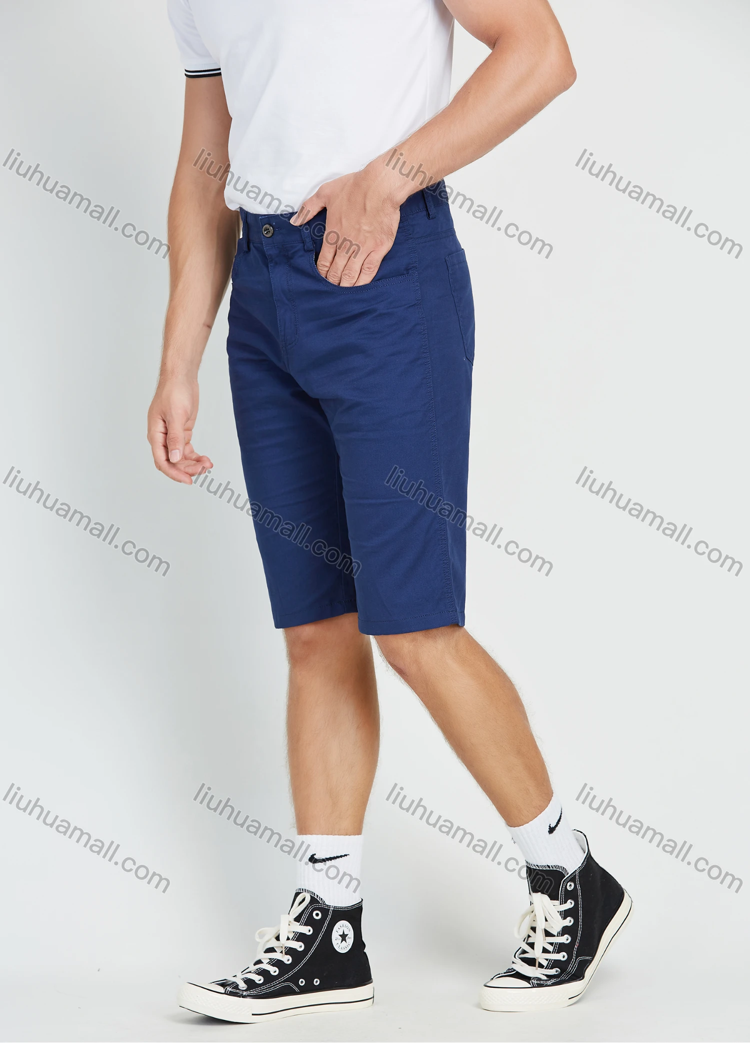 Wholesale Men's Cotton 5 Pocket Zipper Fly Button Plain Casual 11" Shorts - Liuhuamall