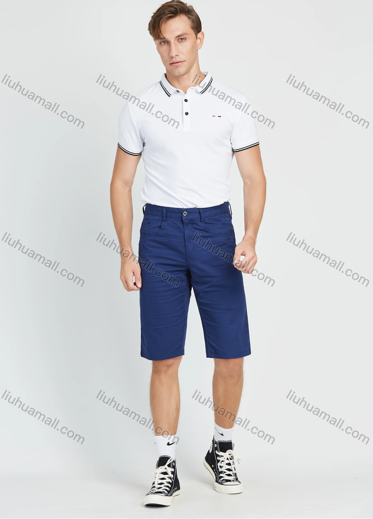 Wholesale Men's Cotton 5 Pocket Zipper Fly Button Plain Casual 11" Shorts - Liuhuamall