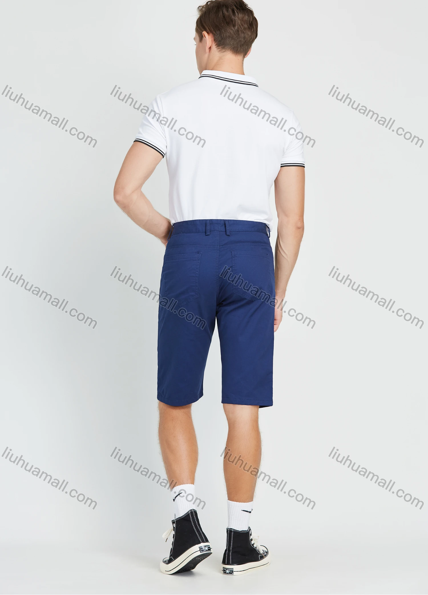 Wholesale Men's Cotton 5 Pocket Zipper Fly Button Plain Casual 11" Shorts - Liuhuamall