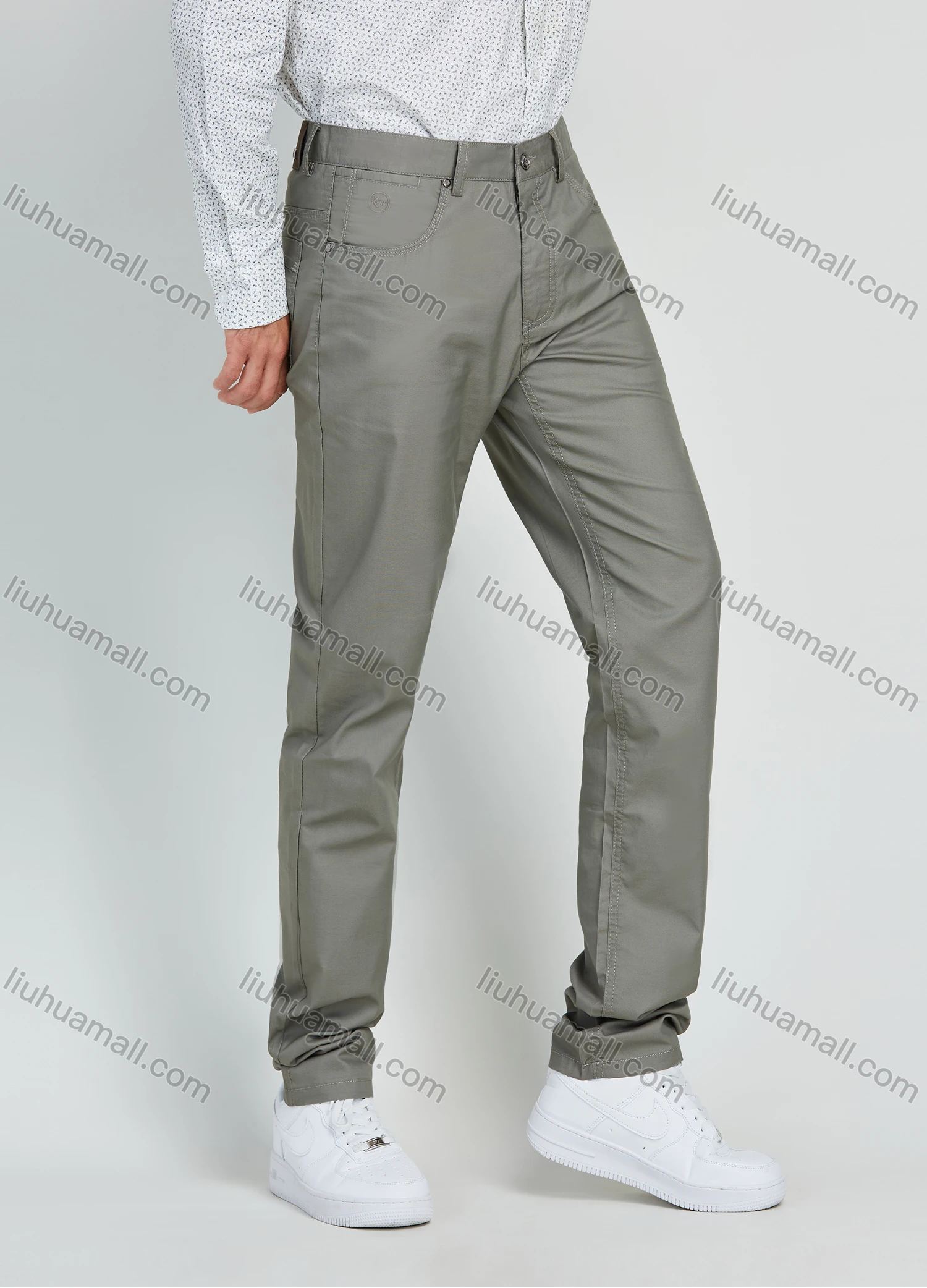 Wholesale Men's Casual Cotton Plain 5 Pocket Zipper Fly Straight Leg Trouser - Liuhuamall