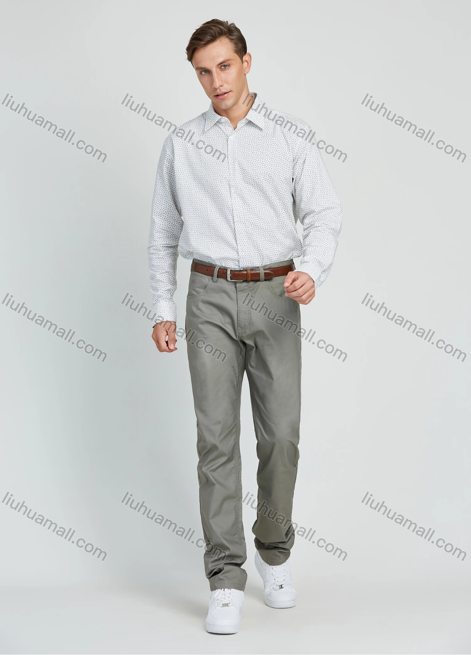 Wholesale Men's Casual Cotton Plain 5 Pocket Zipper Fly Straight Leg Trouser - Liuhuamall