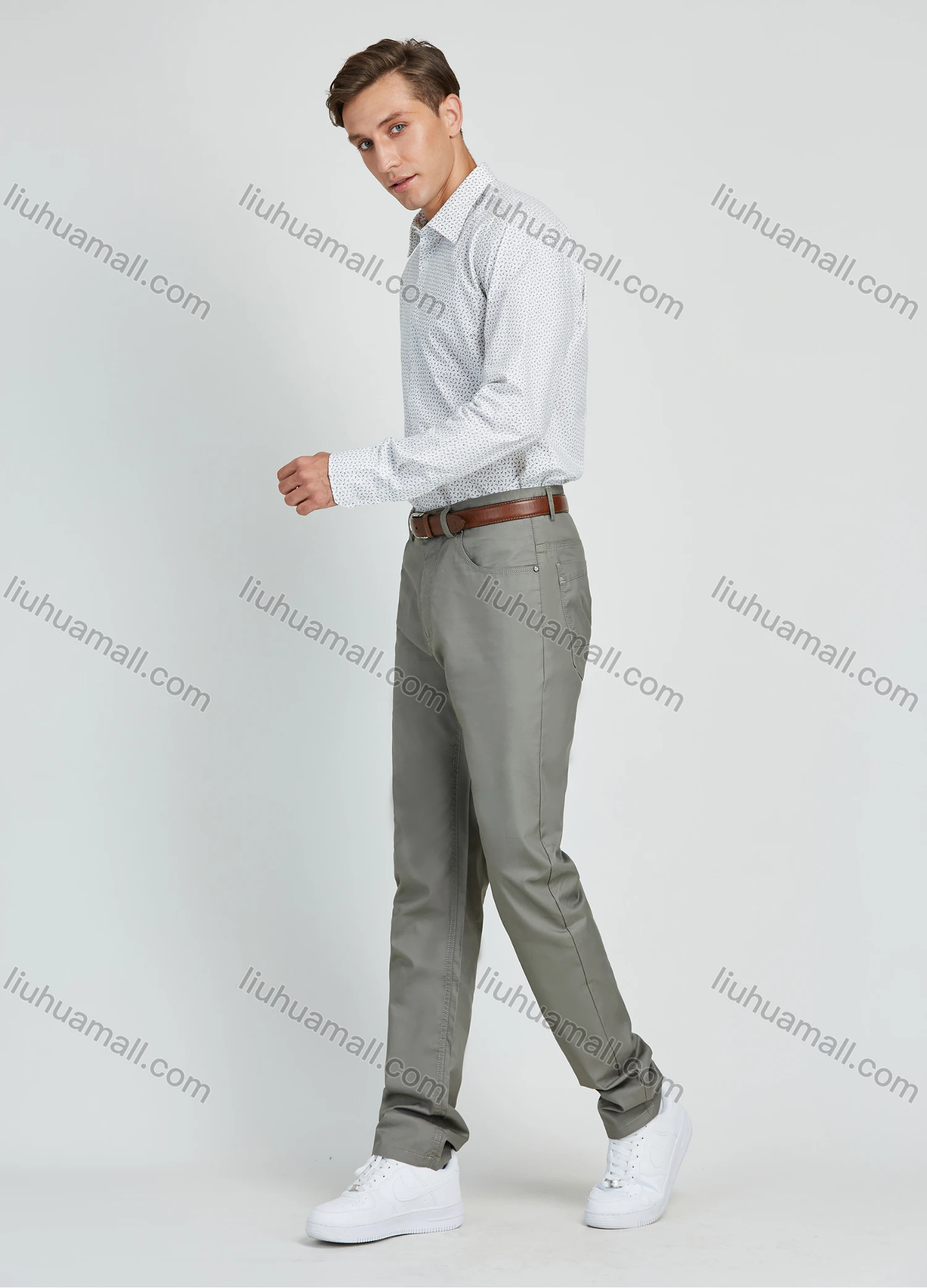 Wholesale Men's Casual Cotton Plain 5 Pocket Zipper Fly Straight Leg Trouser - Liuhuamall