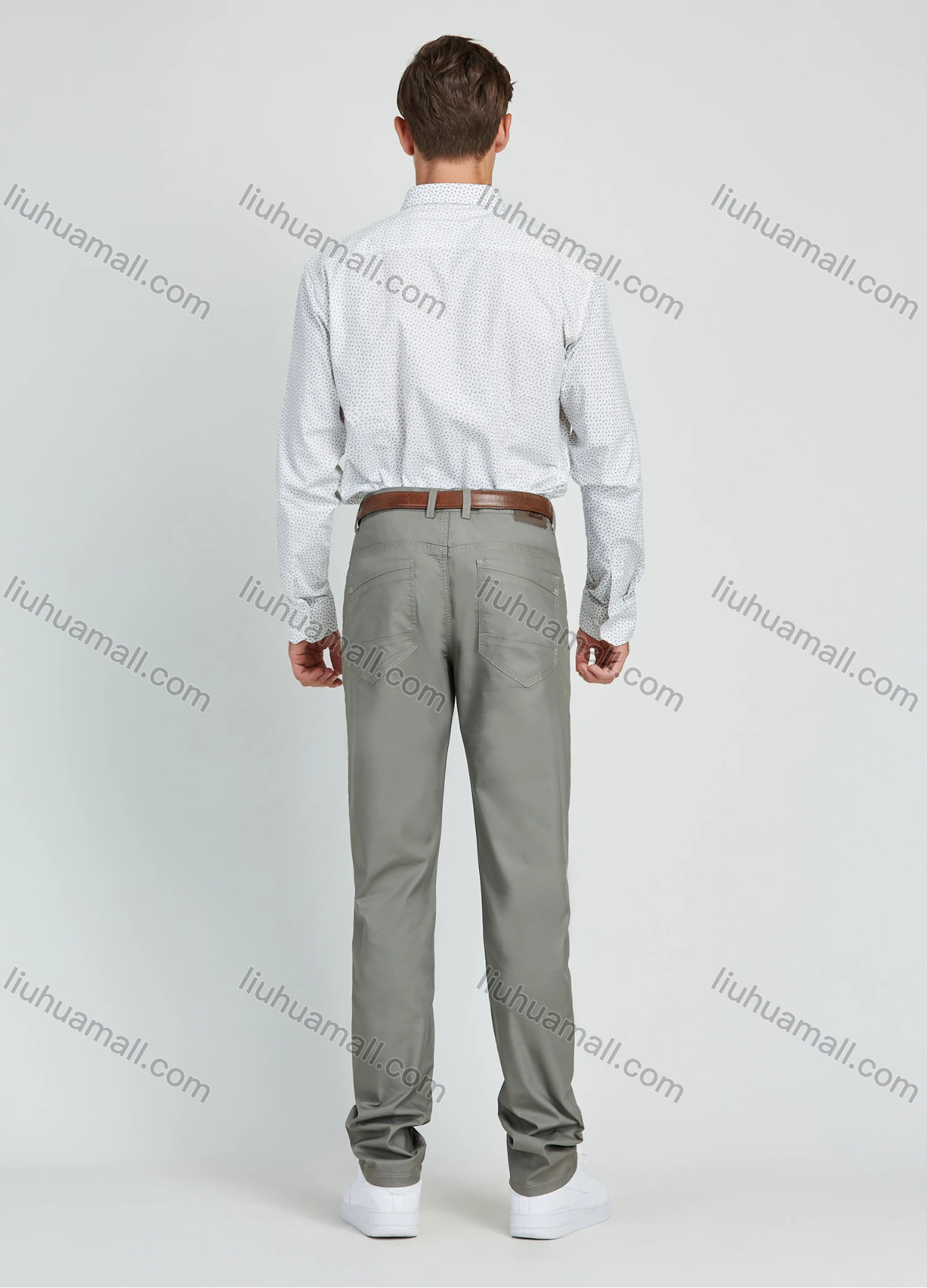 Wholesale Men's Casual Cotton Plain 5 Pocket Zipper Fly Straight Leg Trouser - Liuhuamall