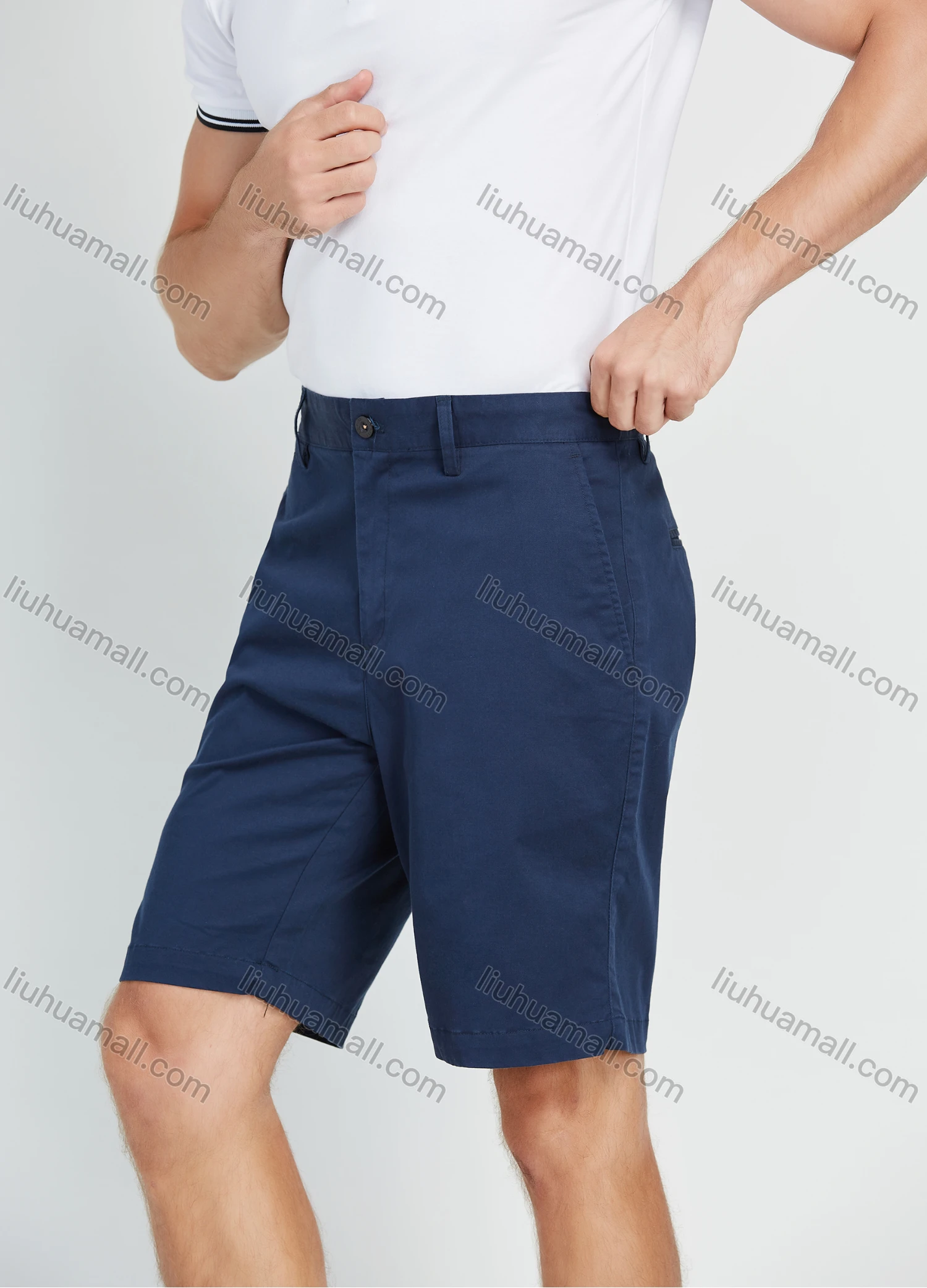 Wholesale Men's Cotton Plain Zipper Fly Button Casual 9" Inseam Chino Shorts - Liuhuamall
