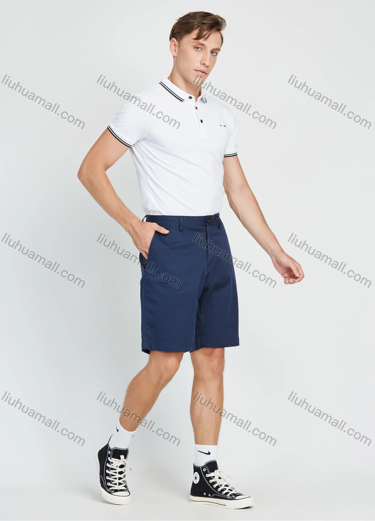 Wholesale Men's Cotton Plain Zipper Fly Button Casual 9" Inseam Chino Shorts - Liuhuamall