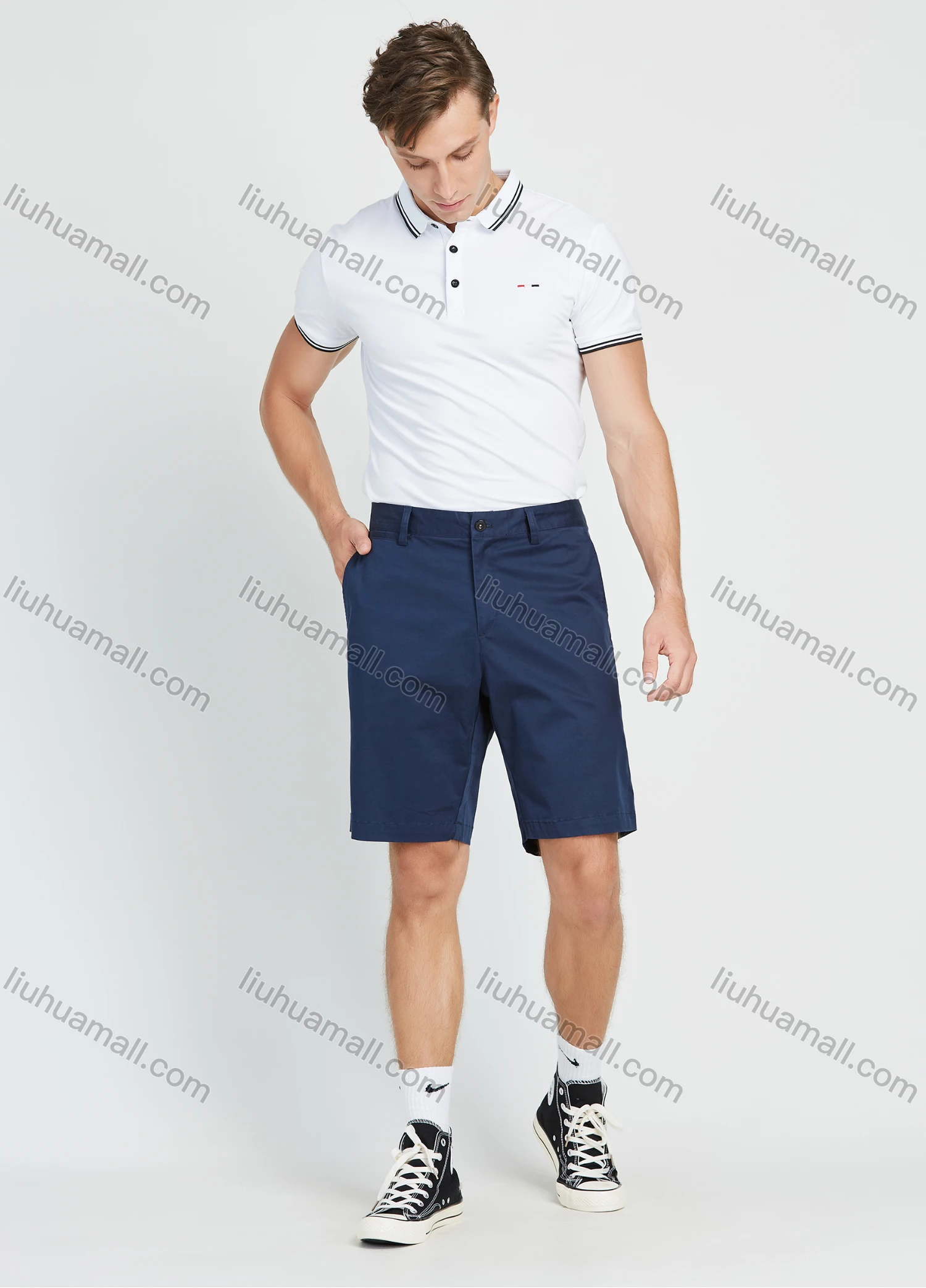 Wholesale Men's Cotton Plain Zipper Fly Button Casual 9" Inseam Chino Shorts - Liuhuamall