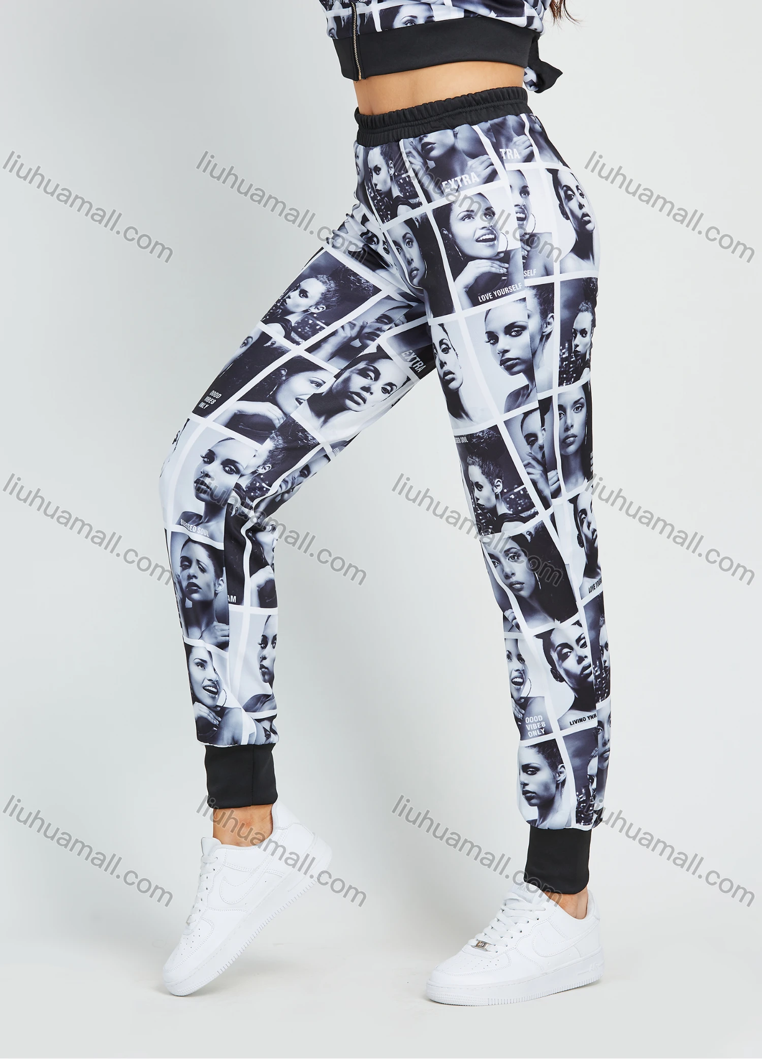 Wholesale Women's Fashion Allver Figure Print Zip Jacket 2 Piece Set - Liuhuamall