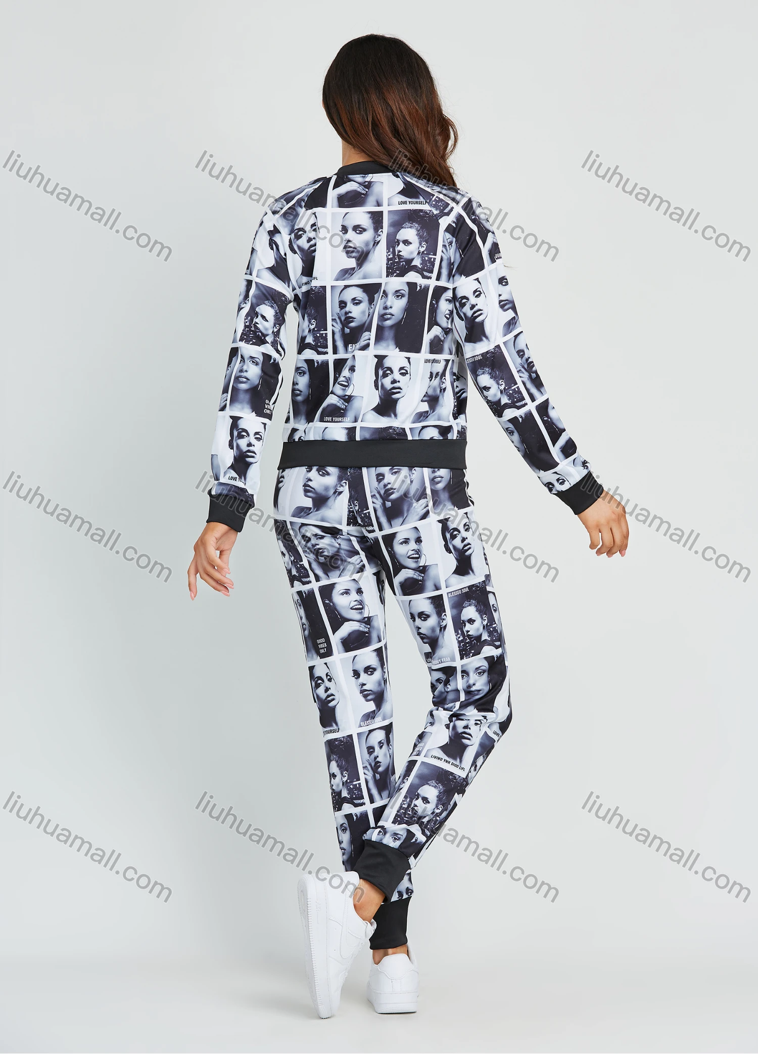 Wholesale Women's Fashion Allver Figure Print Zip Jacket 2 Piece Set - Liuhuamall