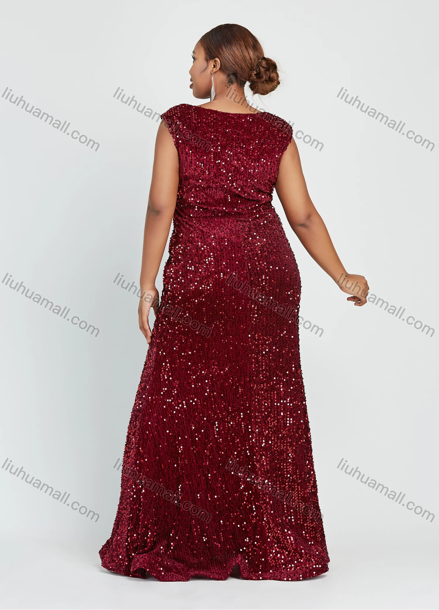 Wholesale Women's Glamorous Ruffle Trim Sleeveless Sweetheart Sequin Floor Length Evening Dress - Liuhuamall
