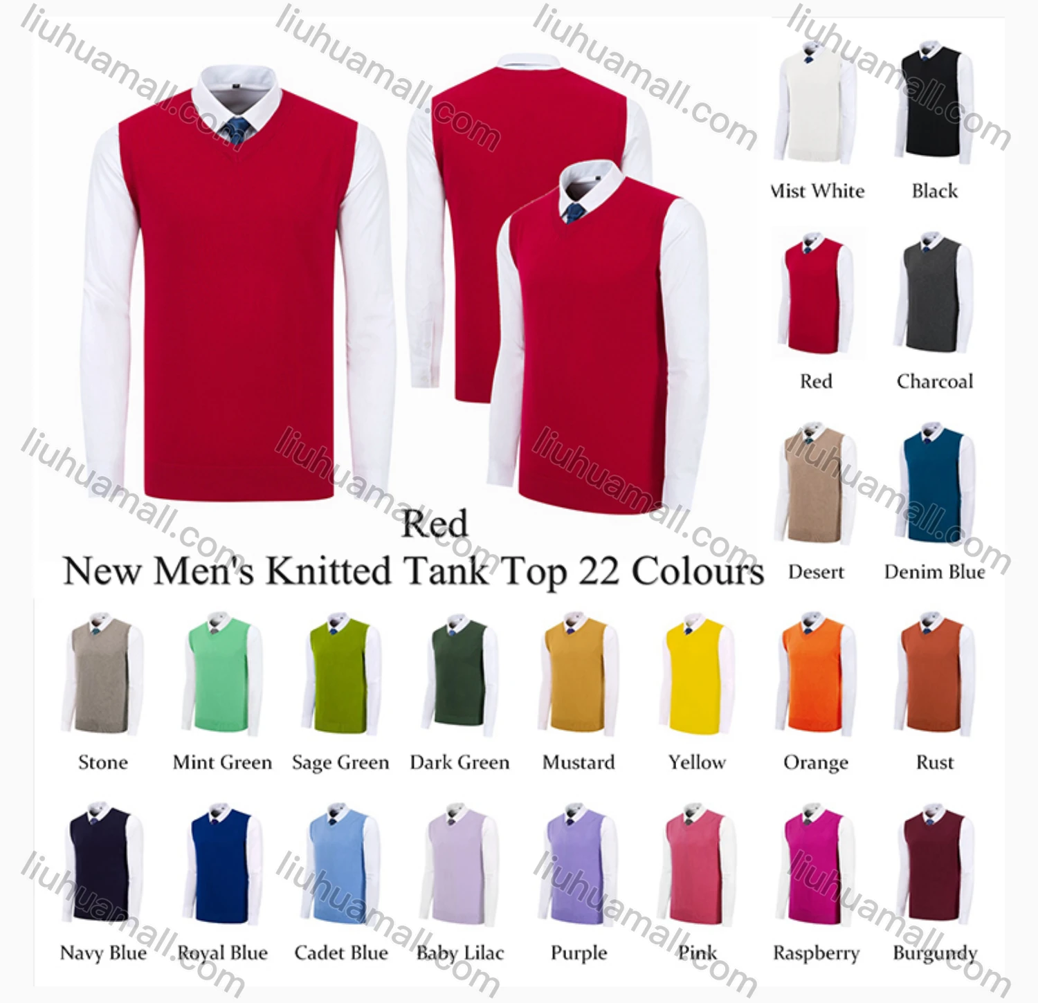 Wholesale Men's Classic Plain V Neck Sleeveless Jumpers Knit Sweater Vest - Liuhuamall