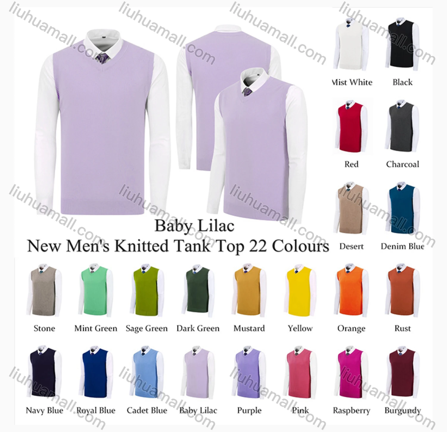 Wholesale Men's Classic Plain V Neck Sleeveless Jumpers Knit Sweater Vest - Liuhuamall
