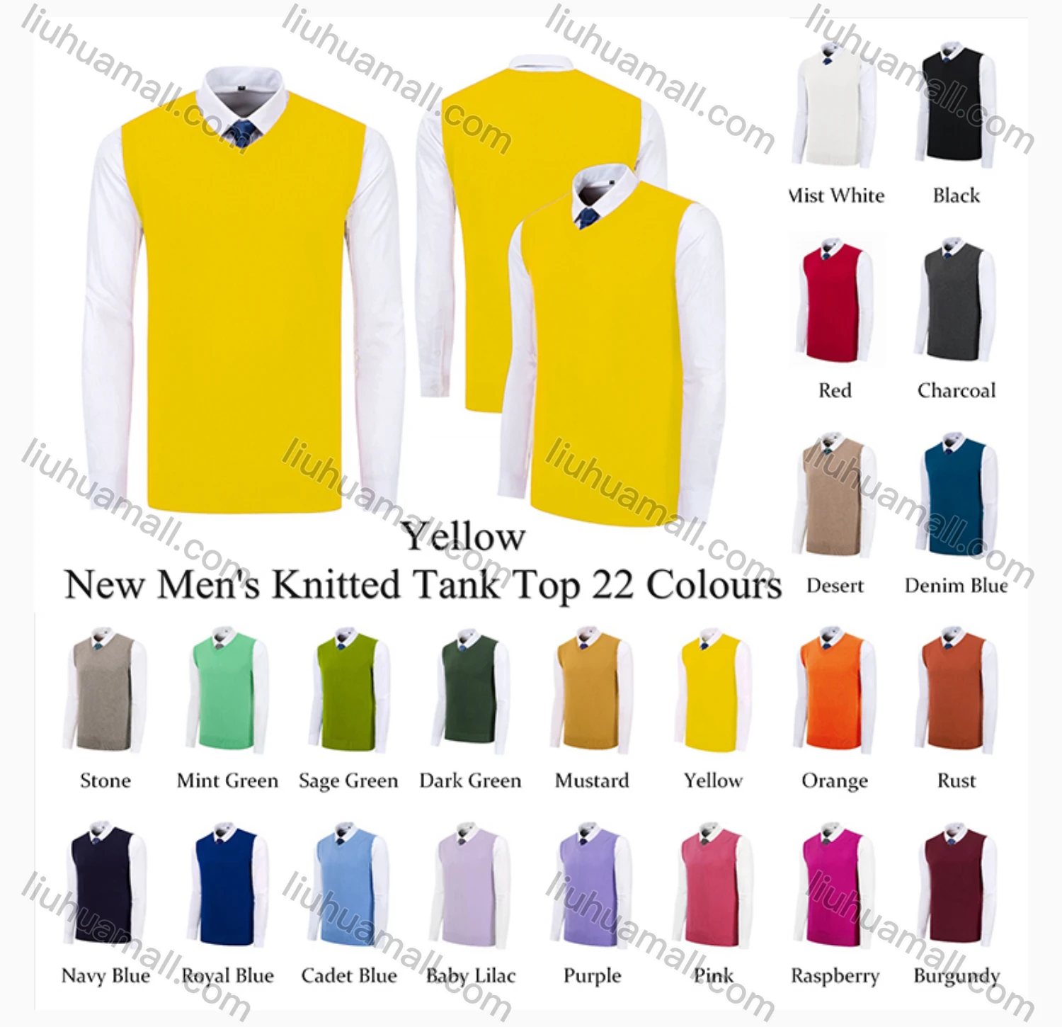 Wholesale Men's Classic Plain V Neck Sleeveless Jumpers Knit Sweater Vest - Liuhuamall