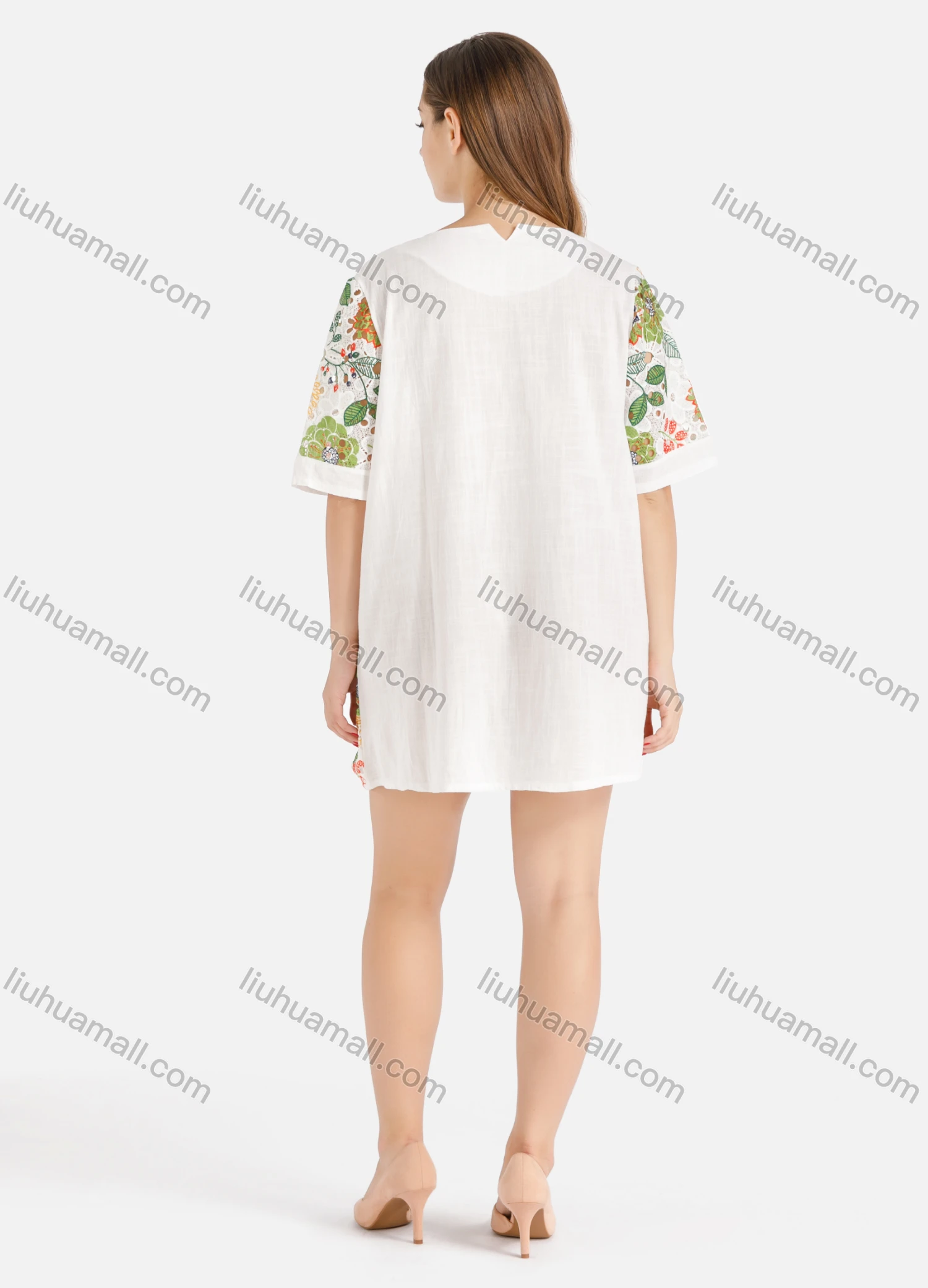 Wholesale Women's Casual Round Neck Short Sleeve Botanic Print Short T-shirt Dress - Liuhuamall