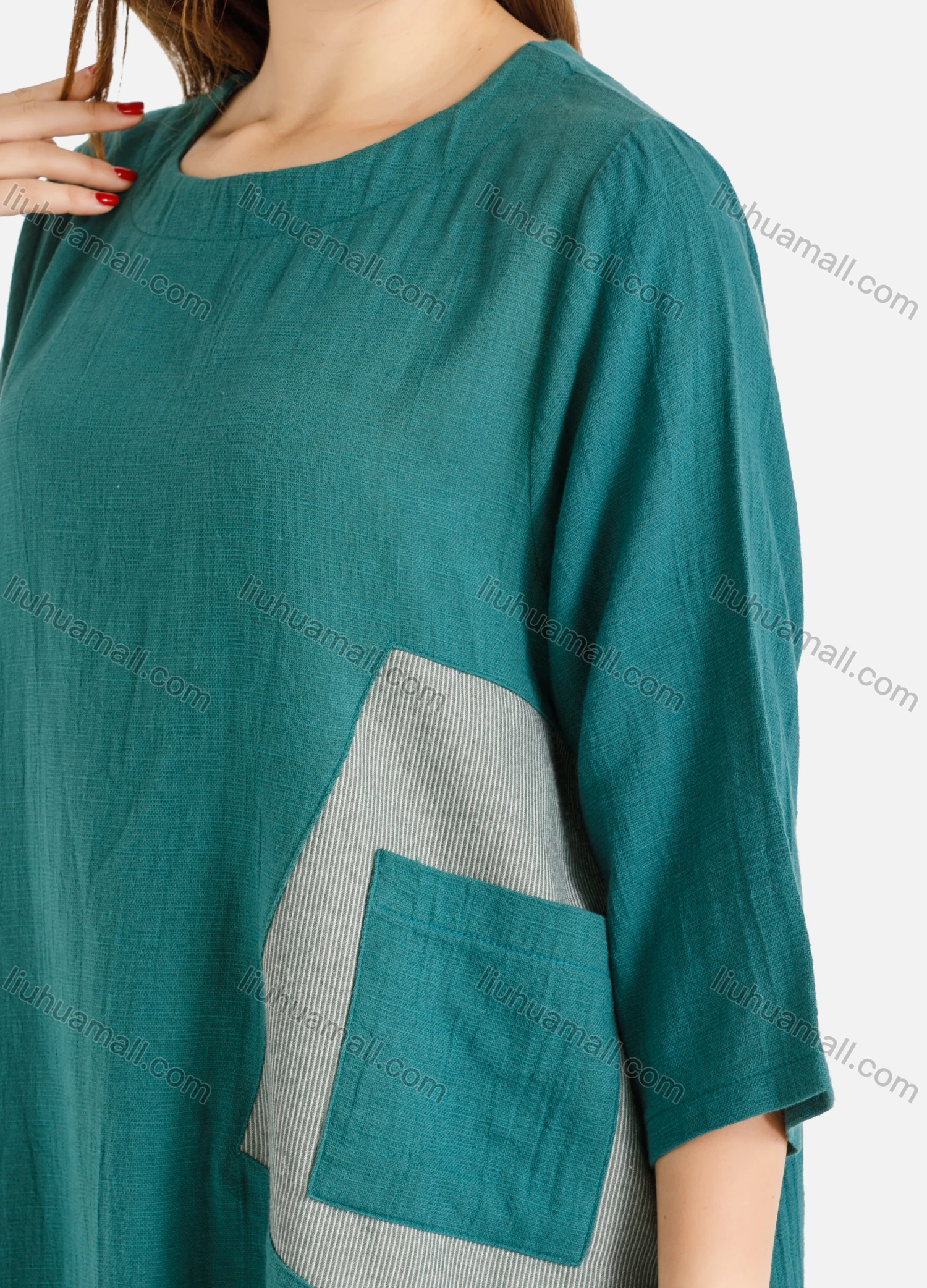 Wholesale Women's Loose Fit Splicing Round Neck 3/4 Sleeve Short T-shirt Dress - Liuhuamall