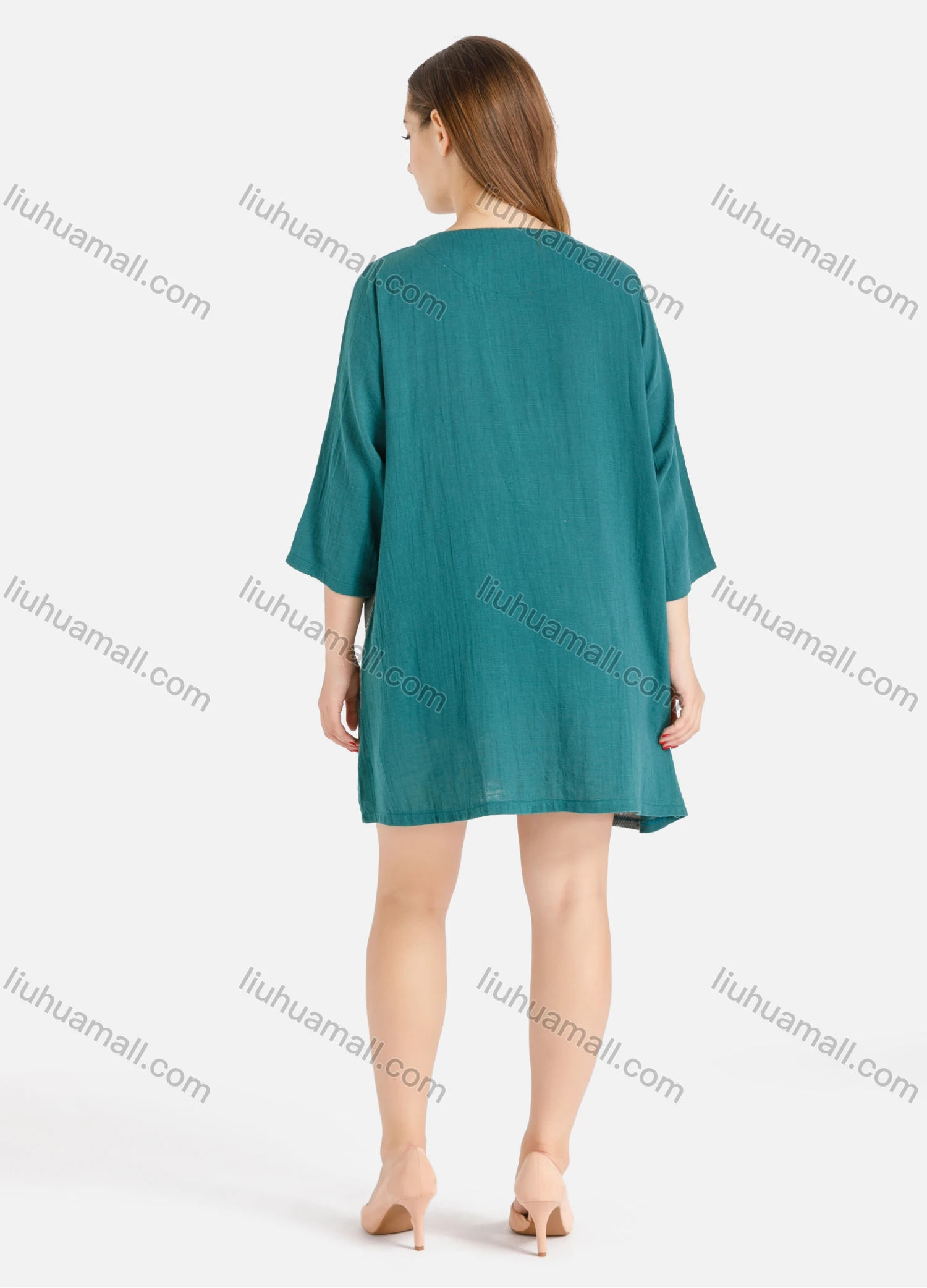 Wholesale Women's Loose Fit Splicing Round Neck 3/4 Sleeve Short T-shirt Dress - Liuhuamall