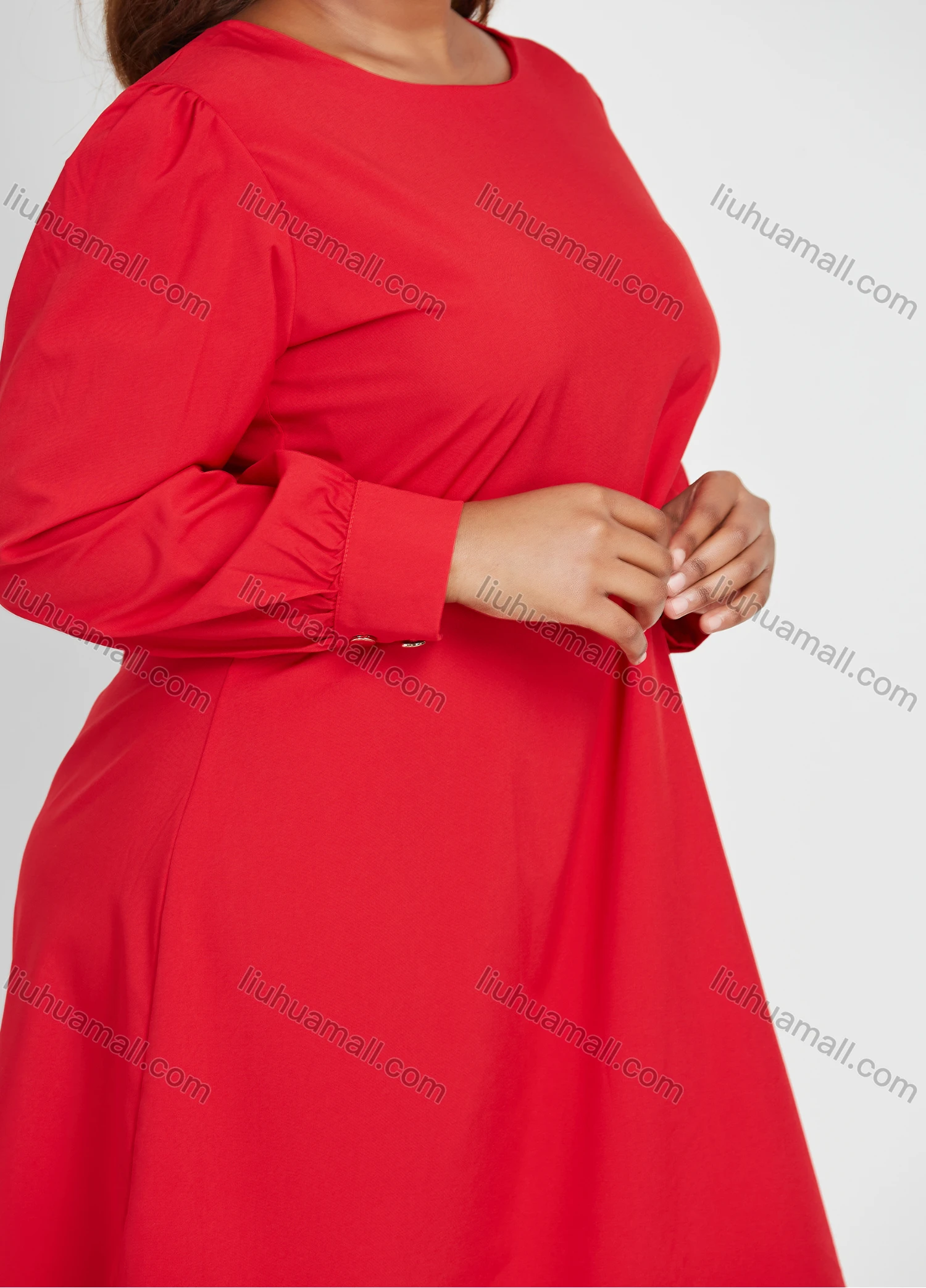 Wholesale Women's Fashion Plain Round Neck Button Back Short Dress - Liuhuamall