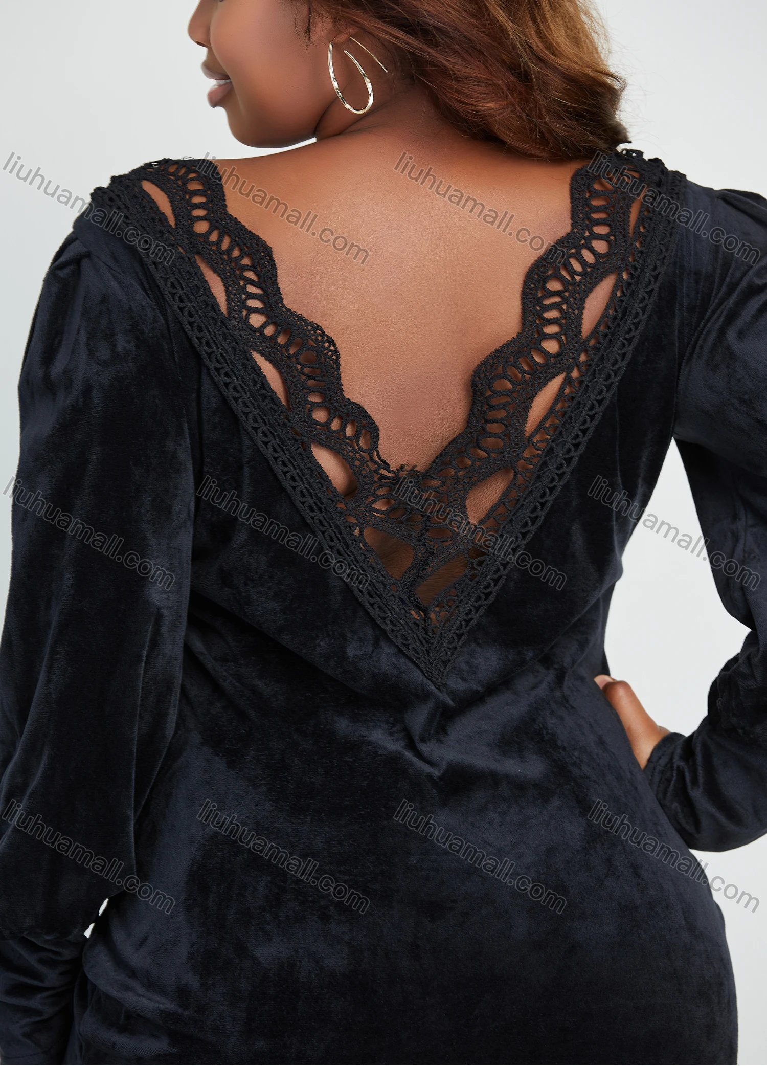 Wholesale Women's Fashion Velvet V Neck Backless Bodycon Mini Cocktail Dress - Liuhuamall