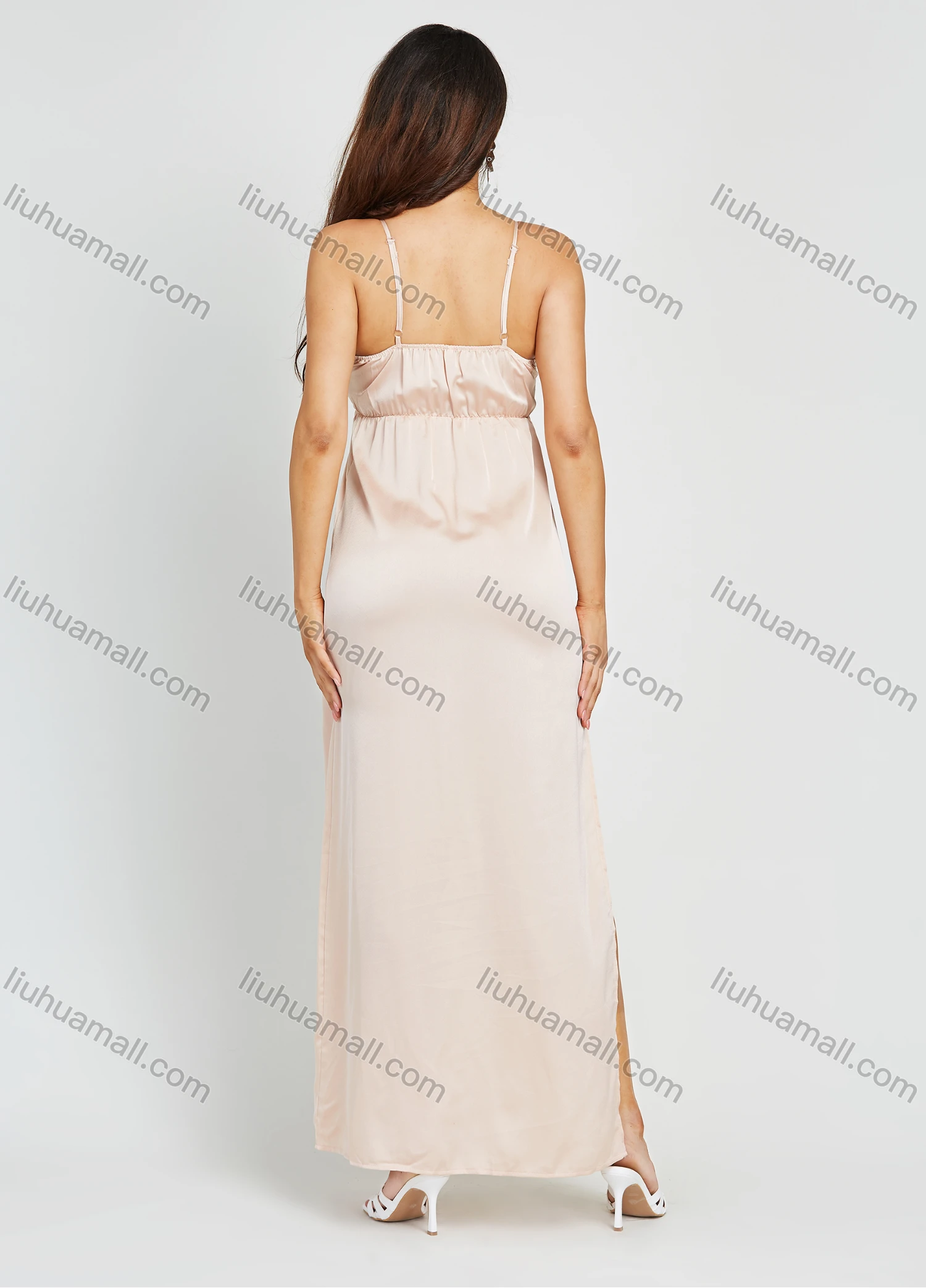 Wholesale Women's Sexy Satin Cami V Neck Slim Fit Split Thigh Maxi Cocktail Slip Dress - Liuhuamall