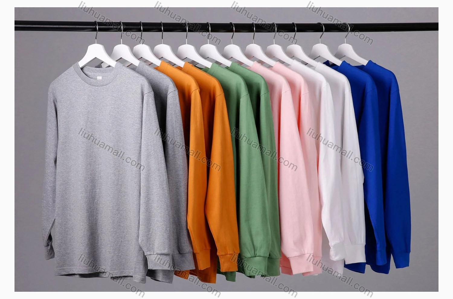 Wholesale Men's Casual Basic Round Neck Long Sleeve 250g T-shirt - Liuhuamall