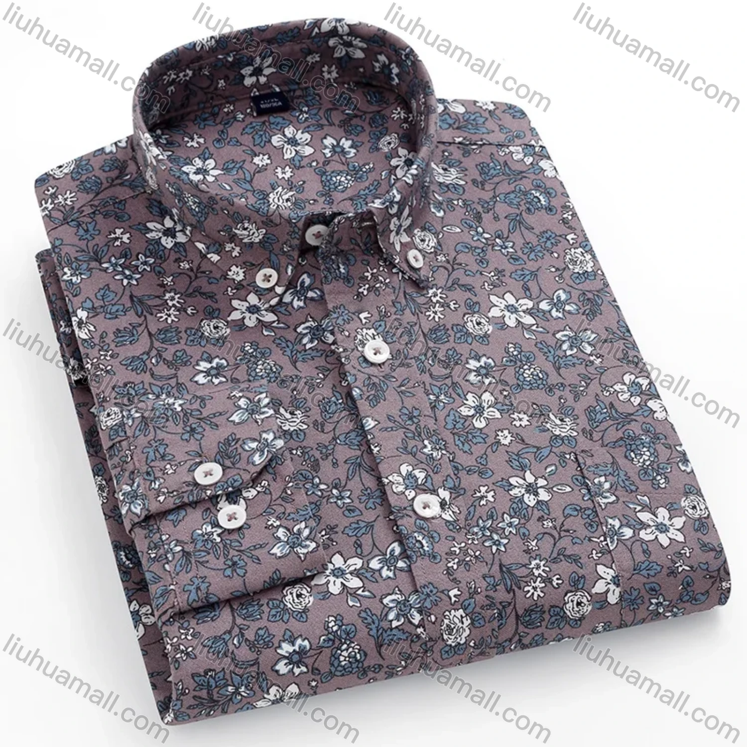 Wholesale Men's Collared Floral Print Long Sleeve Button Down Casual Shirt - Liuhuamall