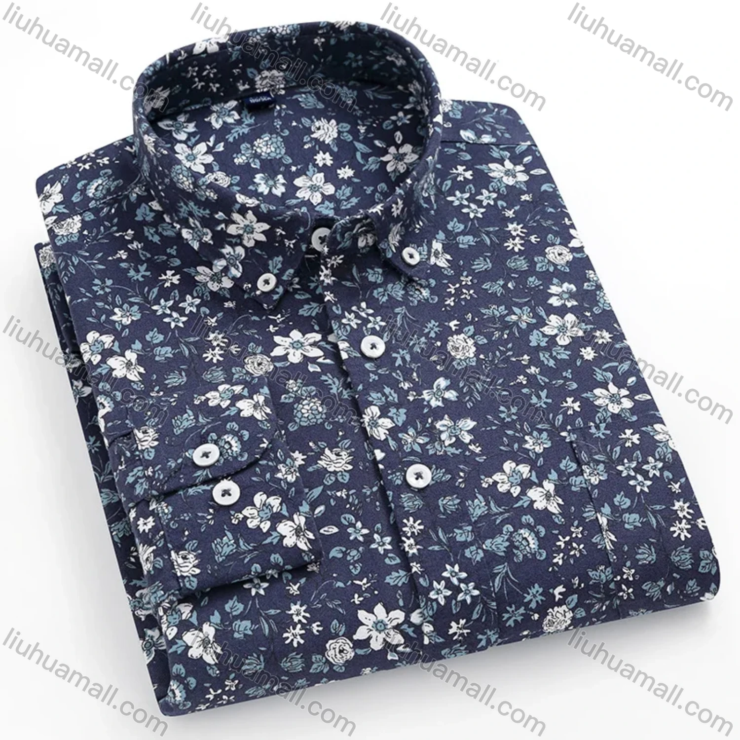 Wholesale Men's Collared Floral Print Long Sleeve Button Down Casual Shirt - Liuhuamall