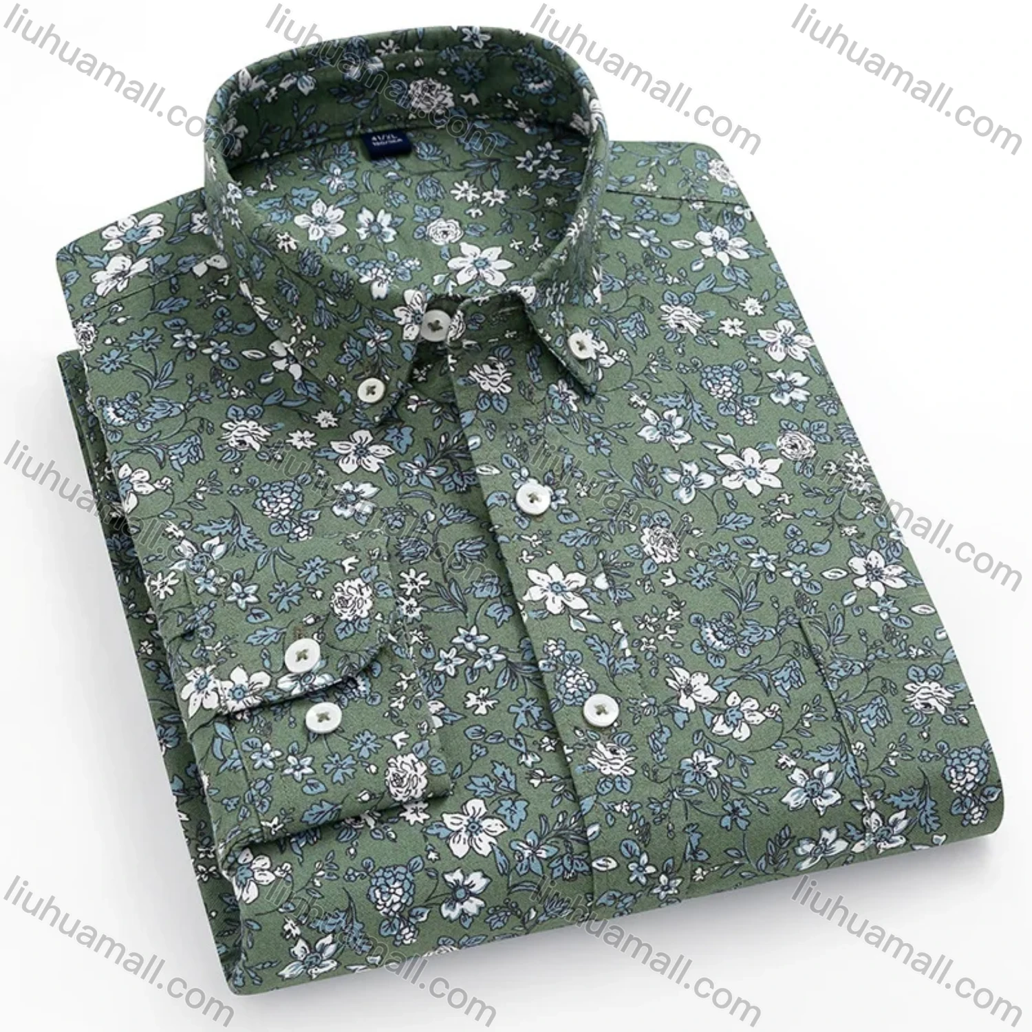 Wholesale Men's Collared Floral Print Long Sleeve Button Down Casual Shirt - Liuhuamall