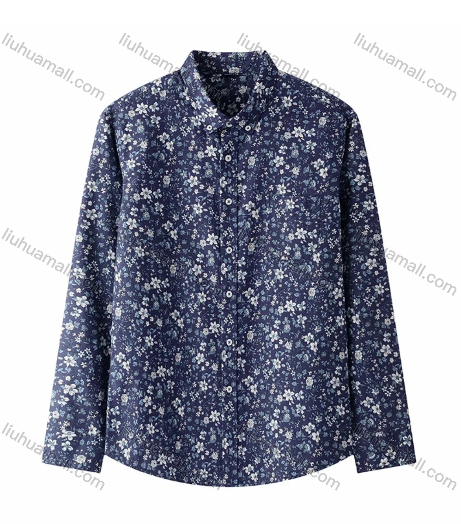 Wholesale Men's Collared Floral Print Long Sleeve Button Down Casual Shirt - Liuhuamall