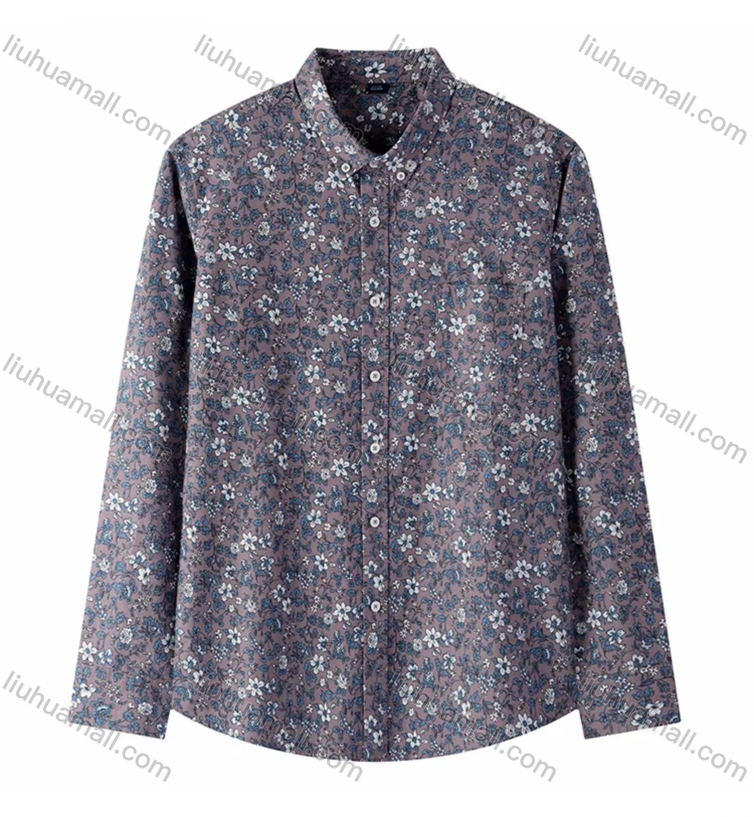 Wholesale Men's Collared Floral Print Long Sleeve Button Down Casual Shirt - Liuhuamall