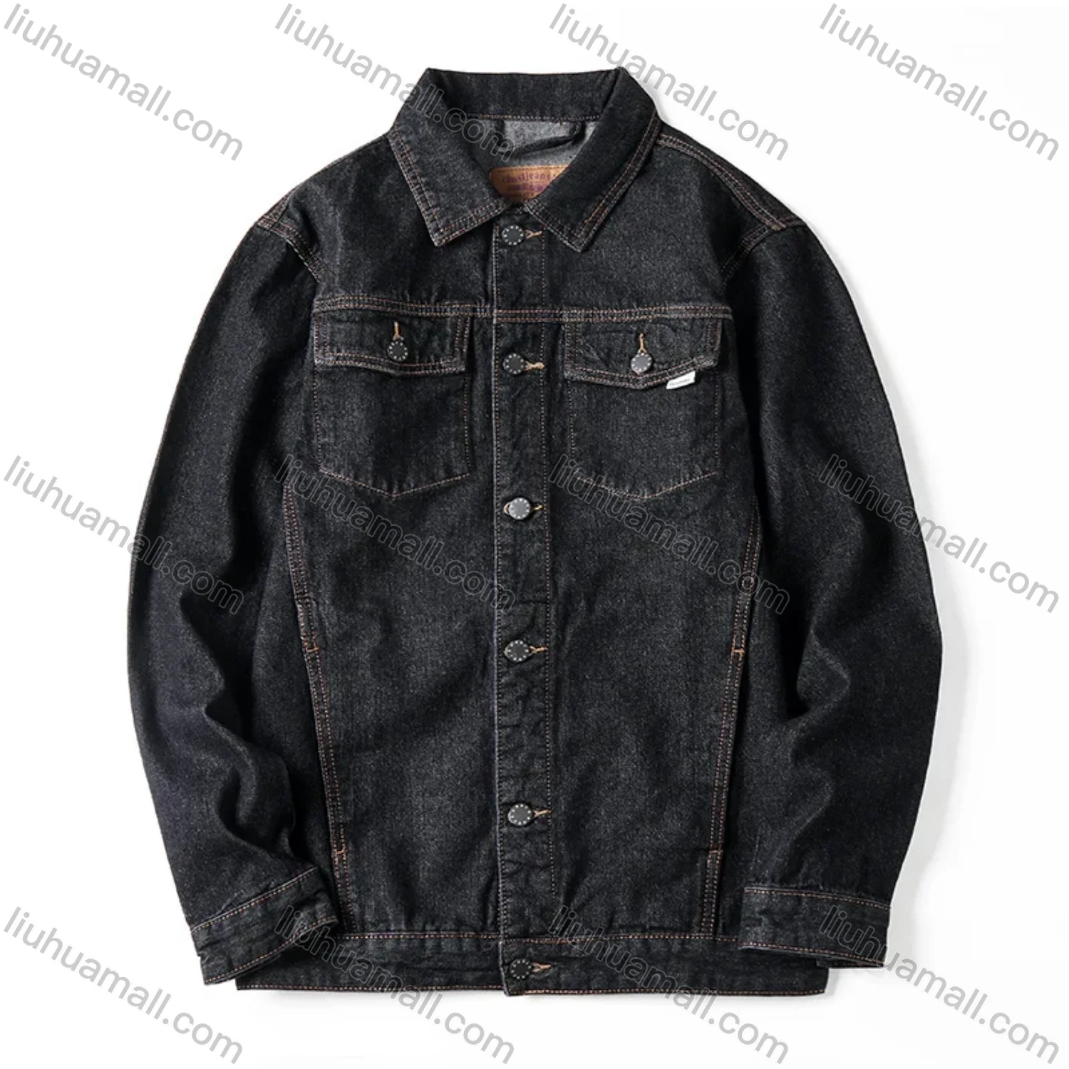 Wholesale Men's Casual Plain Shirt Collar Long Sleeve Button Down Denim Shirt Jacket - Liuhuamall
