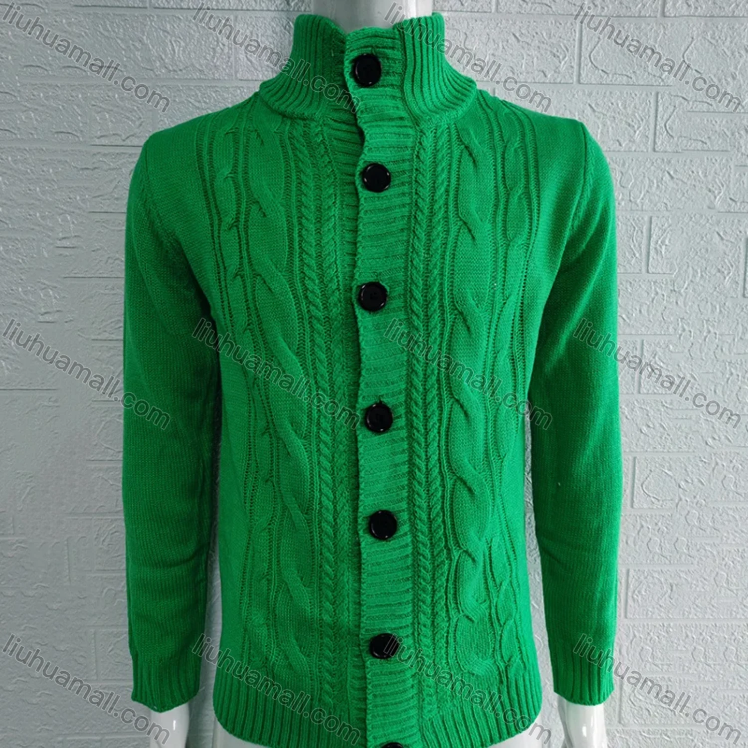 Wholesale Men's Casual Stand Collar Button Down Cable Knit Plain Jackets - Liuhuamall