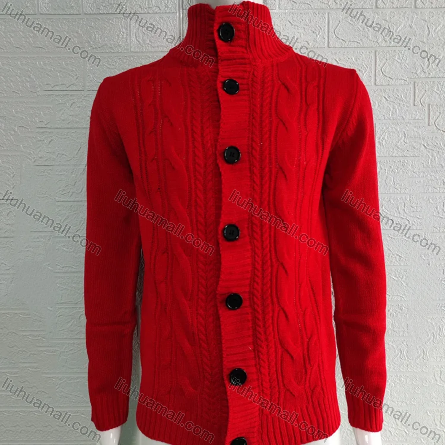 Wholesale Men's Casual Stand Collar Button Down Cable Knit Plain Jackets - Liuhuamall
