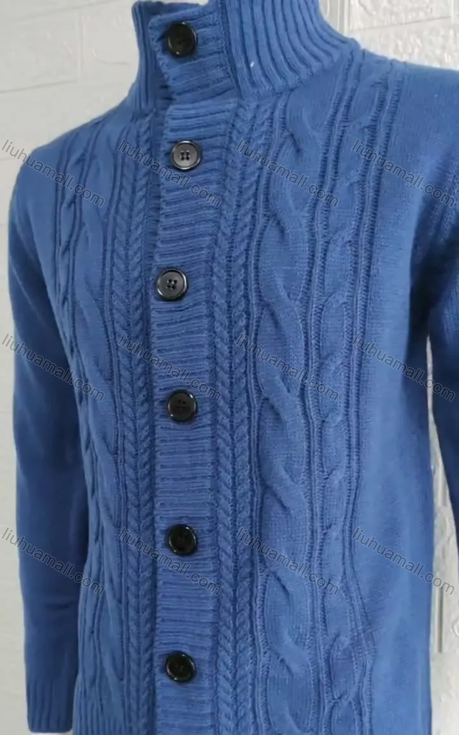 Wholesale Men's Casual Stand Collar Button Down Cable Knit Plain Jackets - Liuhuamall