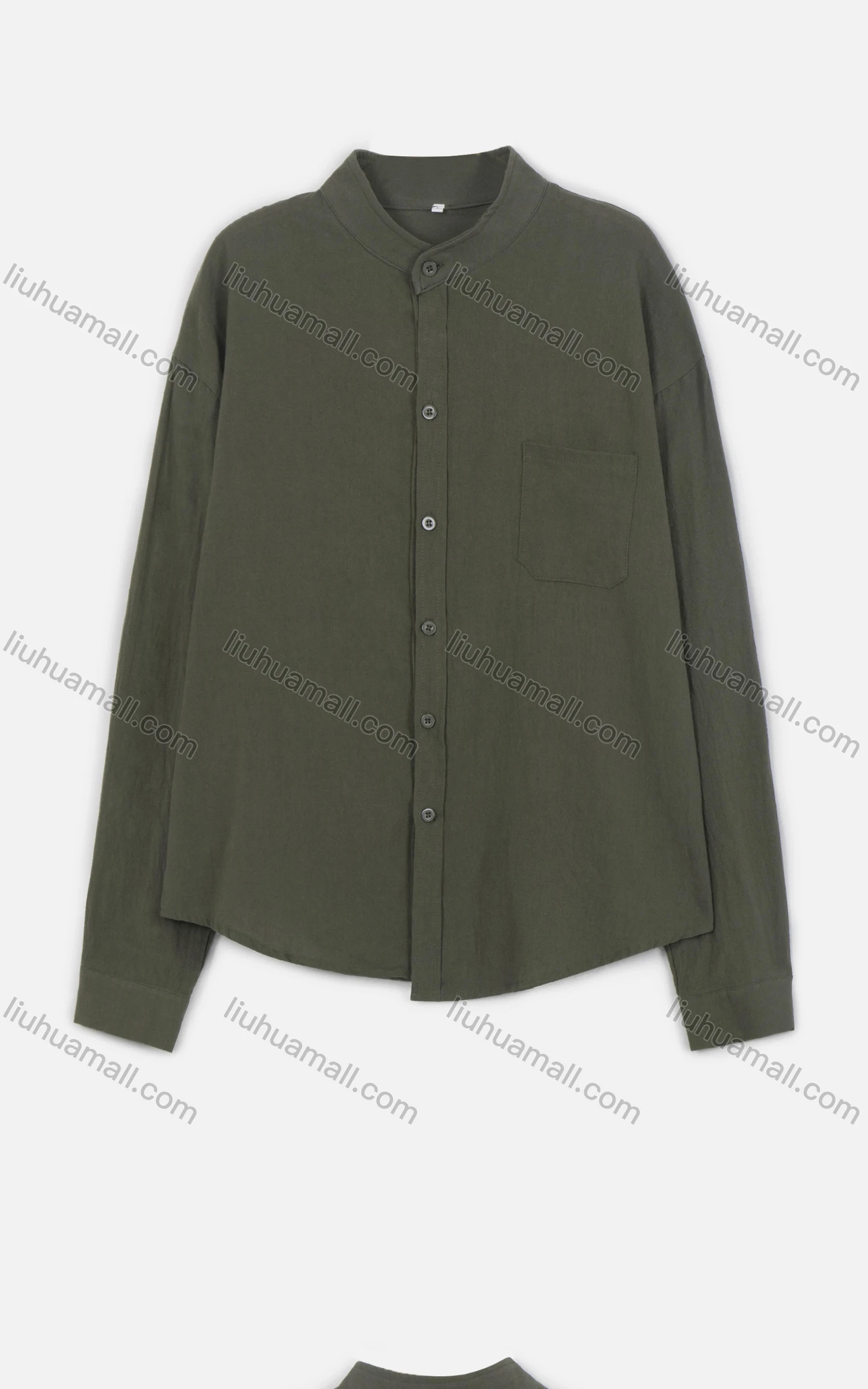 Wholesale Men's Plain Stand Collar Long Sleeve Button Down Casual Shirt - Liuhuamall