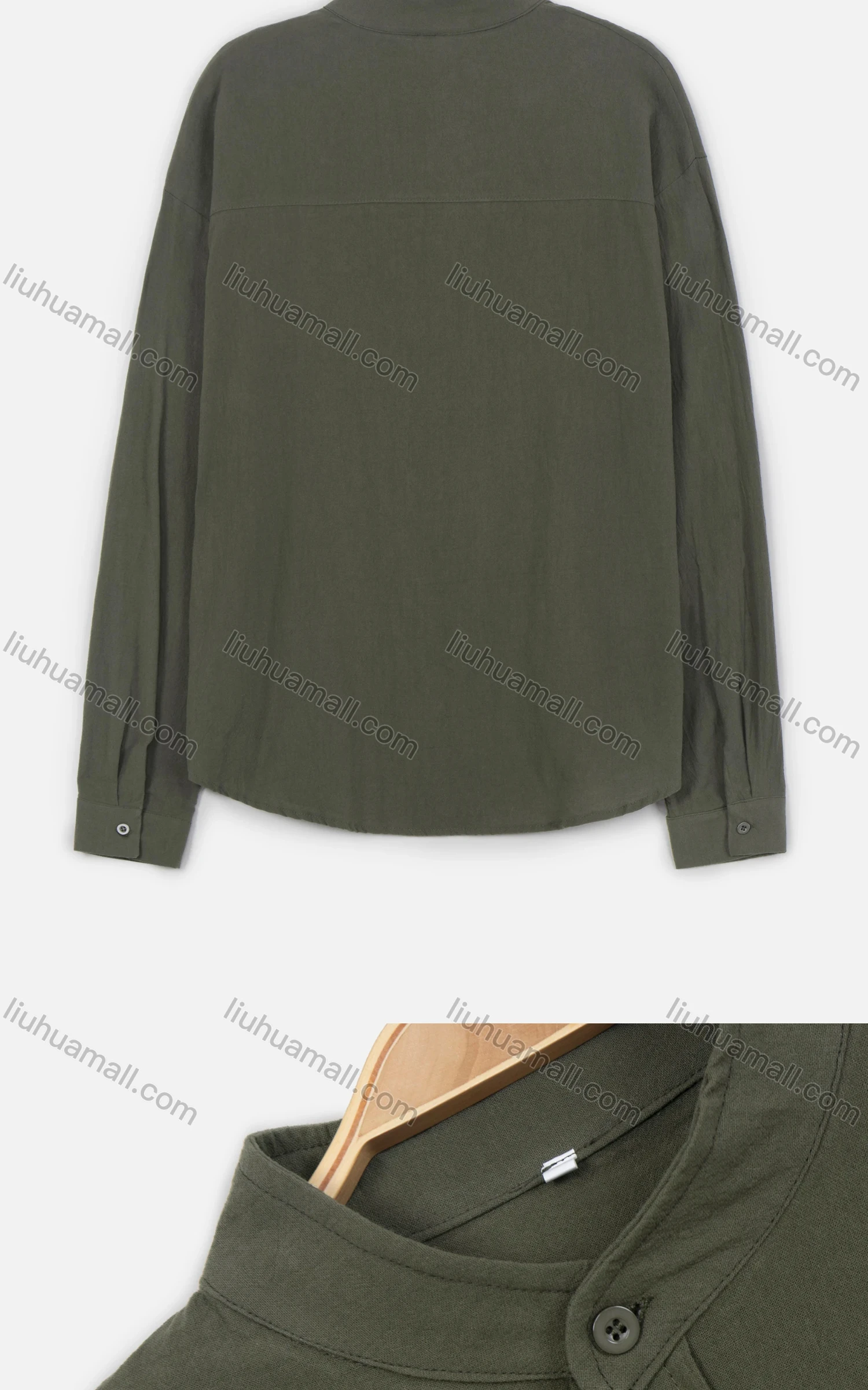 Wholesale Men's Plain Stand Collar Long Sleeve Button Down Casual Shirt - Liuhuamall