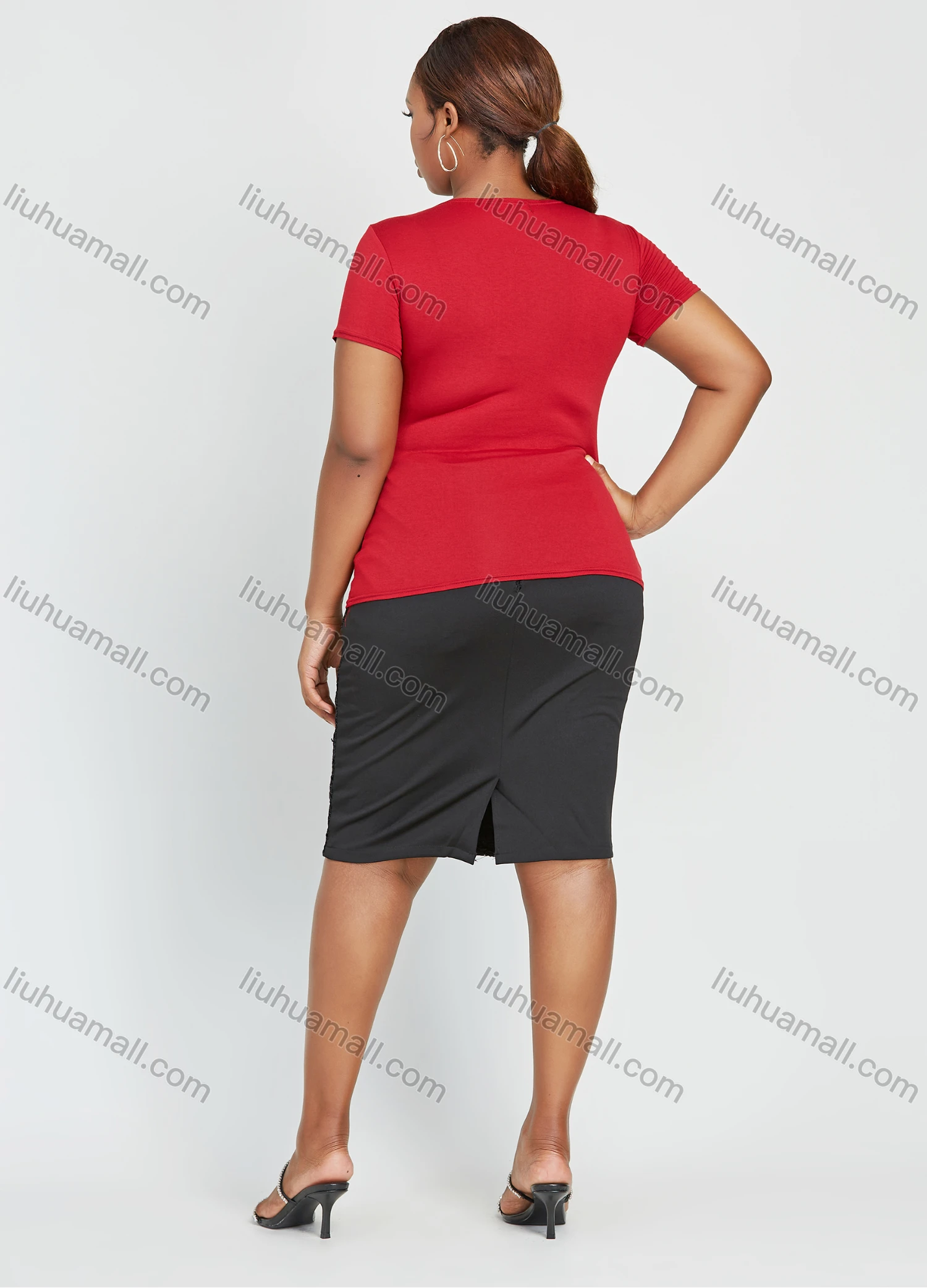 Wholesale Women's Elegant V Neck Plain Embroidery Half Sleeve Round Neck Blouse - Liuhuamall