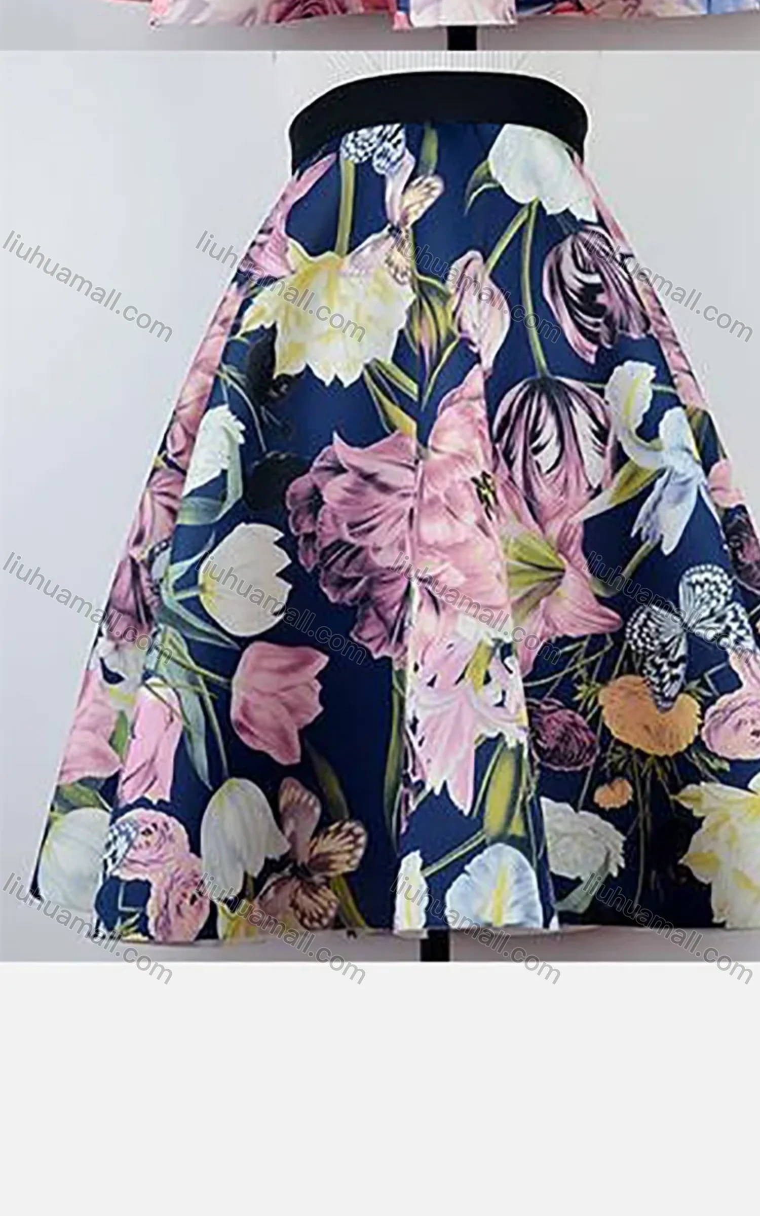 Wholesale Women's Elastic Waist Flower Print Scuba Smocked Spring Summer Skirt - Liuhuamall