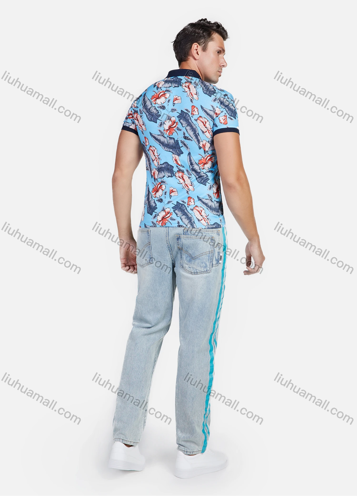 Wholesale Men's Vacation Floral & Leaf Tropical Print Polo Shirt - Liuhuamall