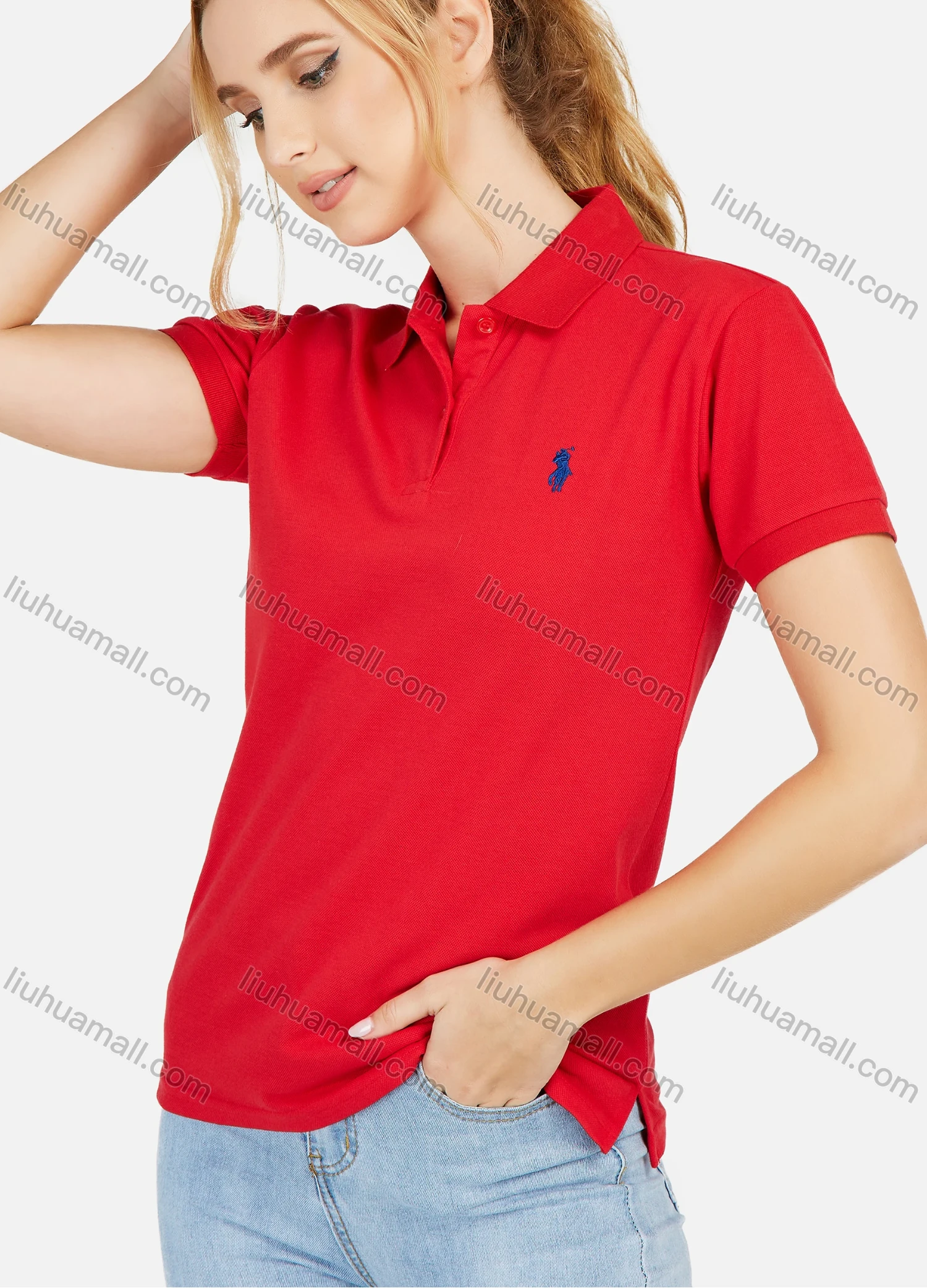 Wholesale Women's Casual Plain Short Sleeve Polo Shirt - Liuhuamall