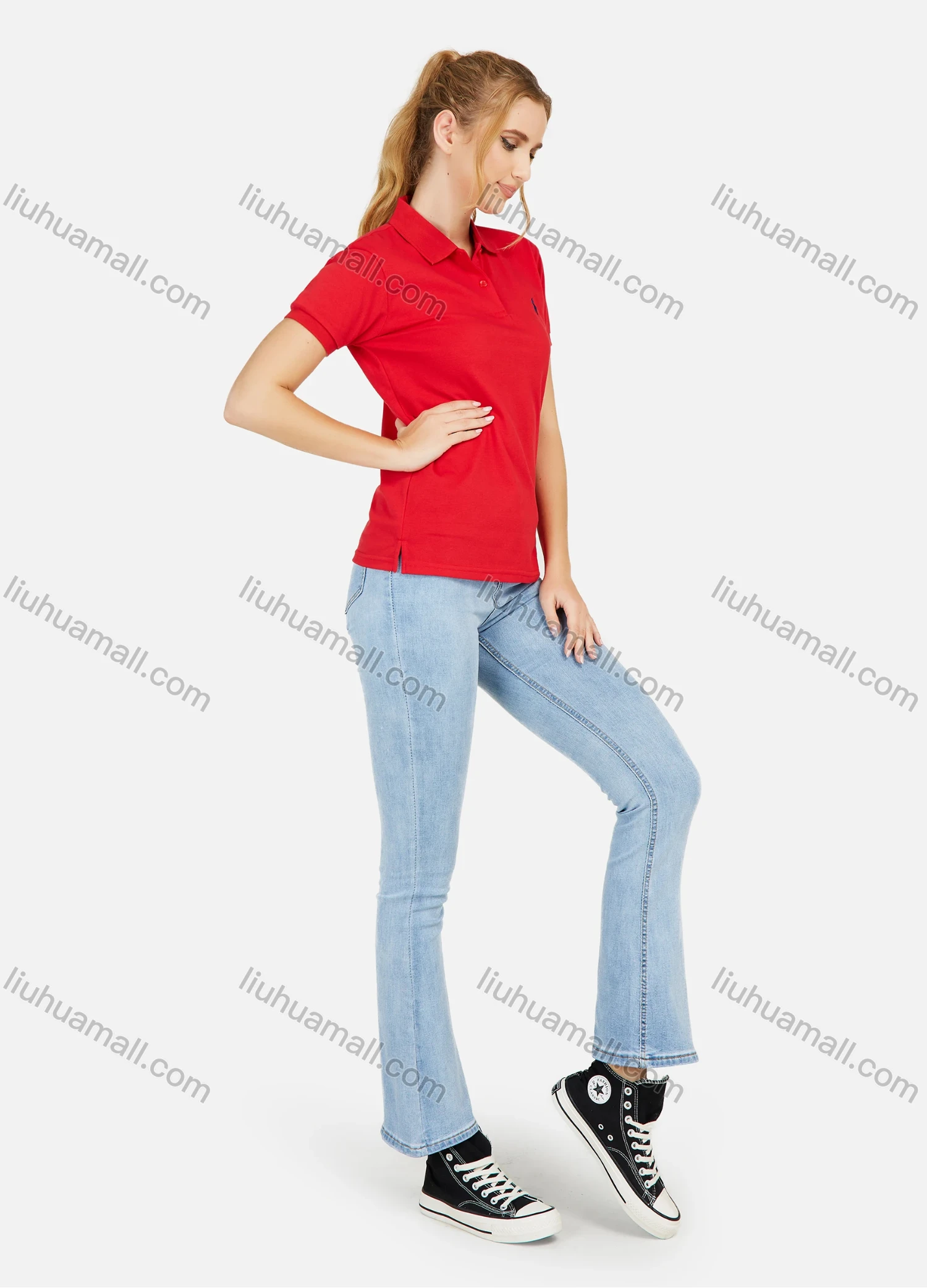 Wholesale Women's Casual Plain Short Sleeve Polo Shirt - Liuhuamall