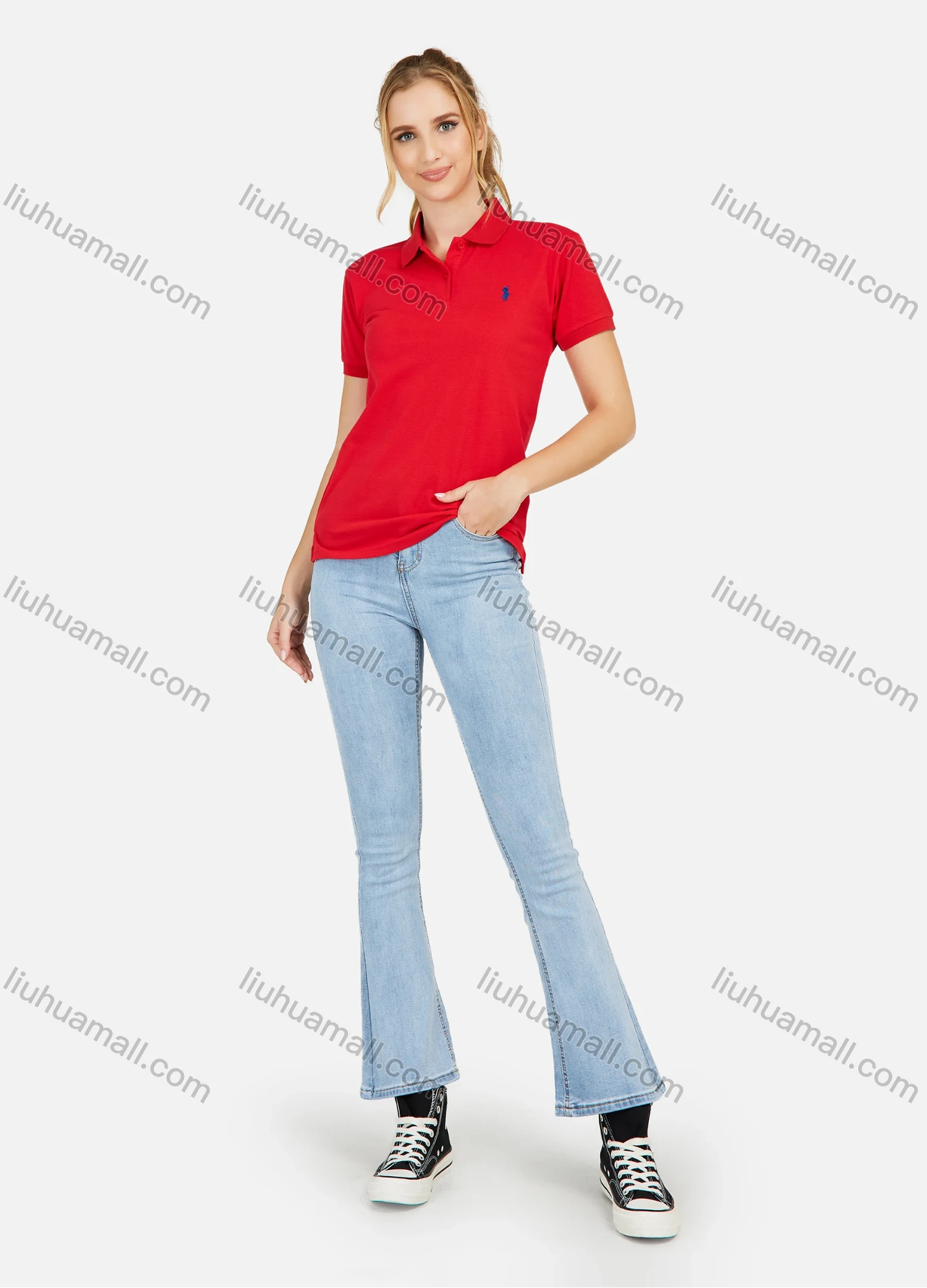 Wholesale Women's Casual Plain Short Sleeve Polo Shirt - Liuhuamall