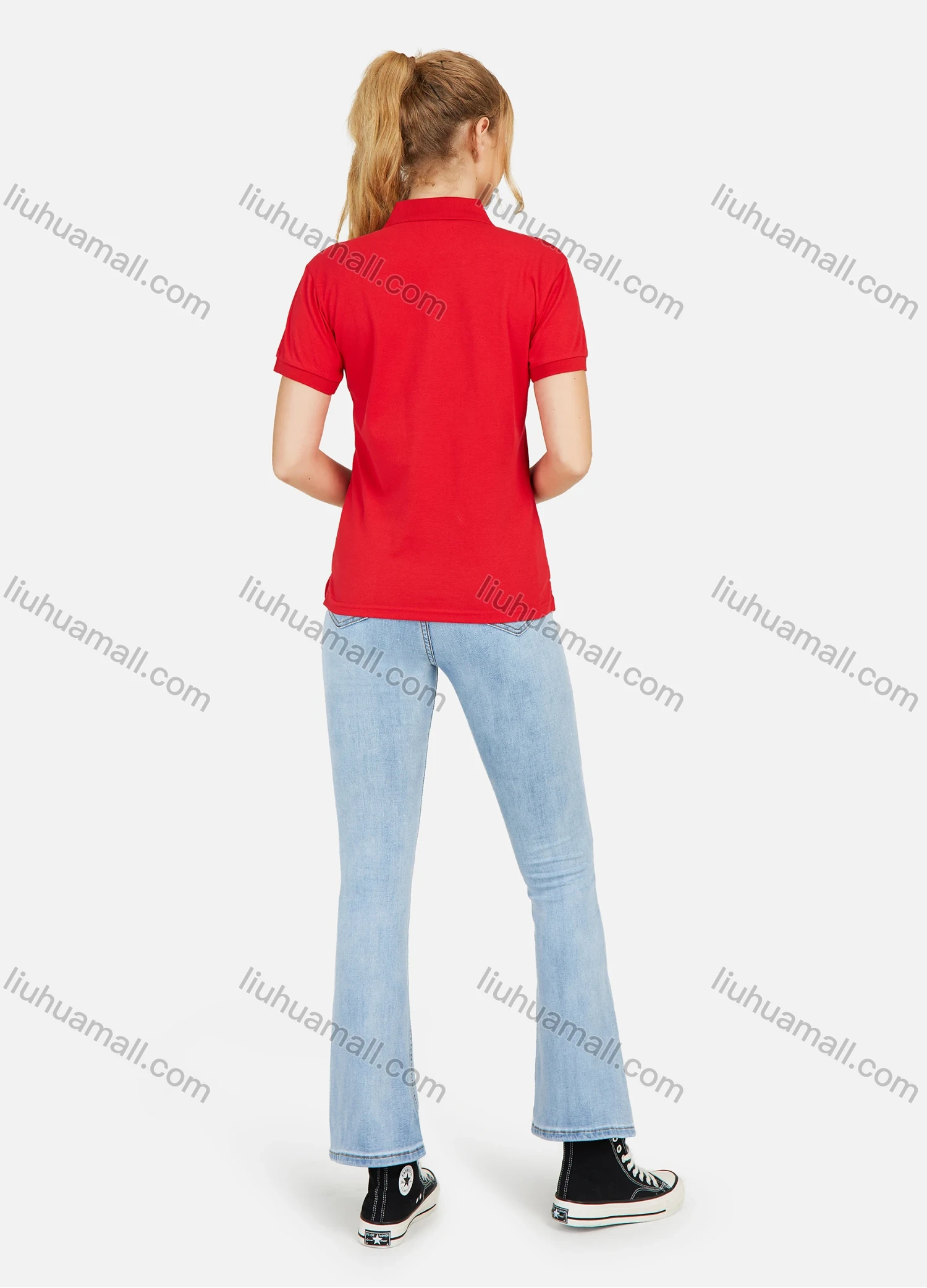 Wholesale Women's Casual Plain Short Sleeve Polo Shirt - Liuhuamall