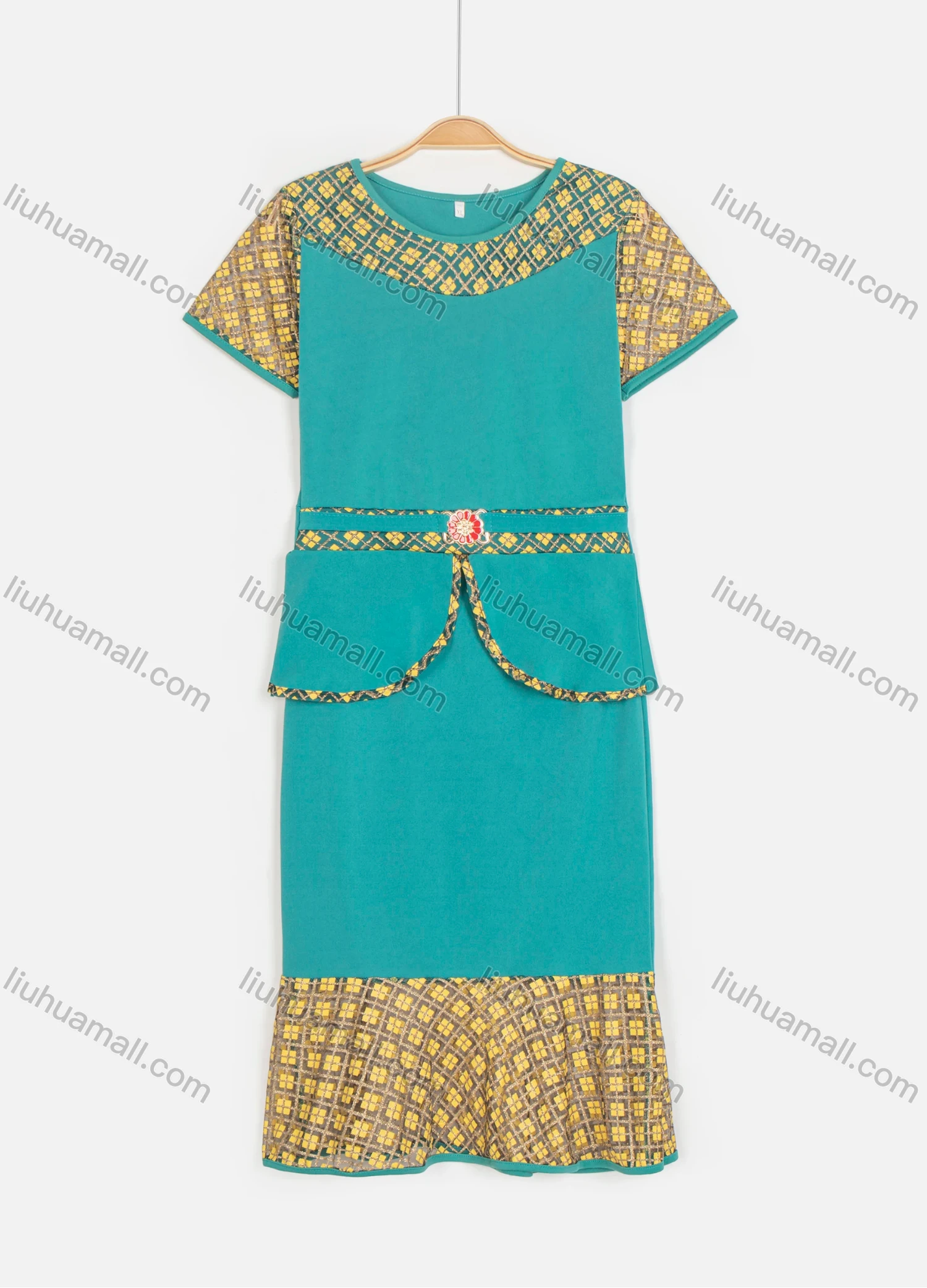 Wholesale Women's Elegant Short Sleeve Blouse With Mermaid Hem Skirt 2 Piece Set - Liuhuamall