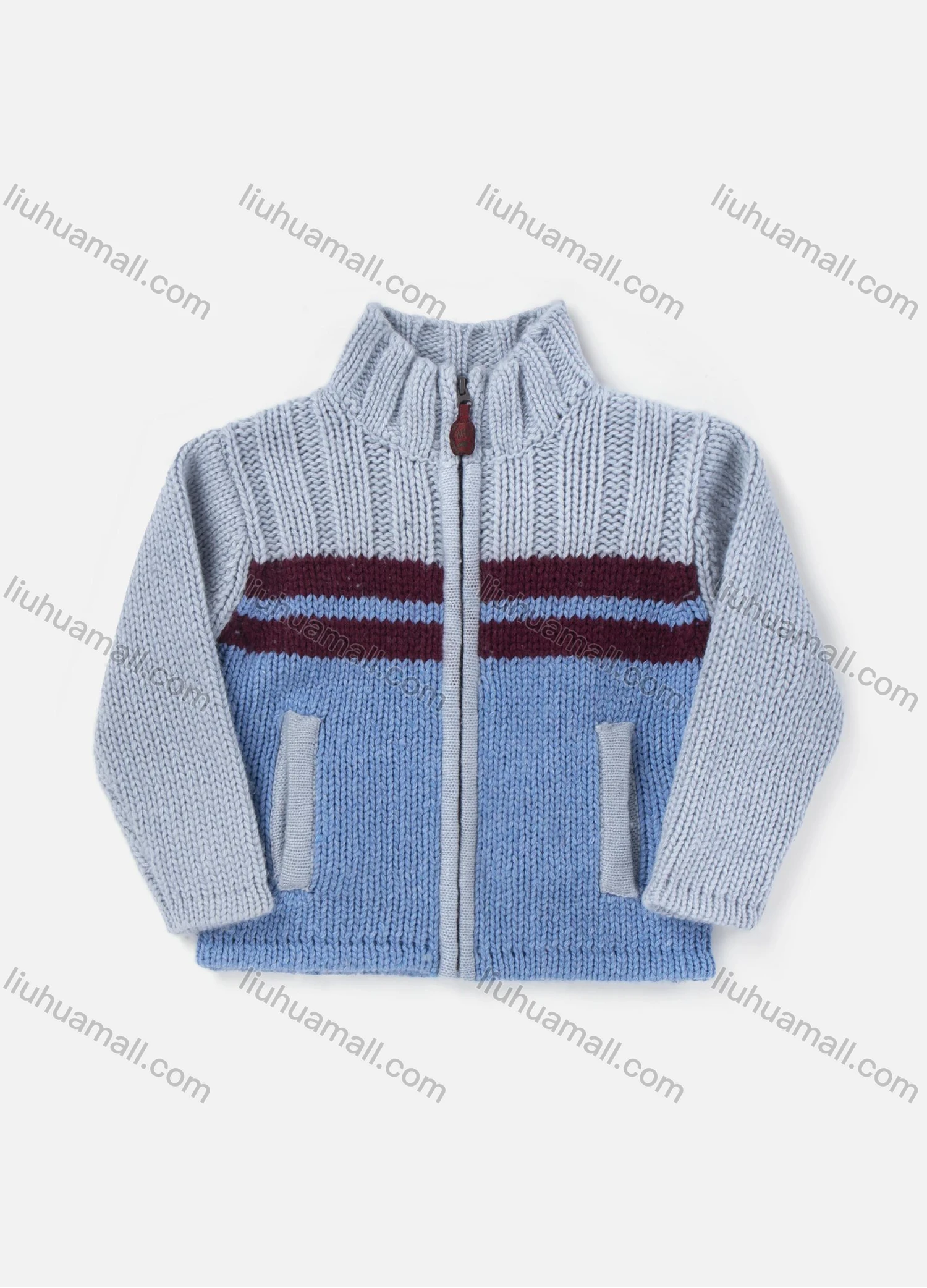 Wholesale Baby's Long Sleeve Stand Collar Zipper Dual Pockets Knited Sweater Jacket - Liuhuamall