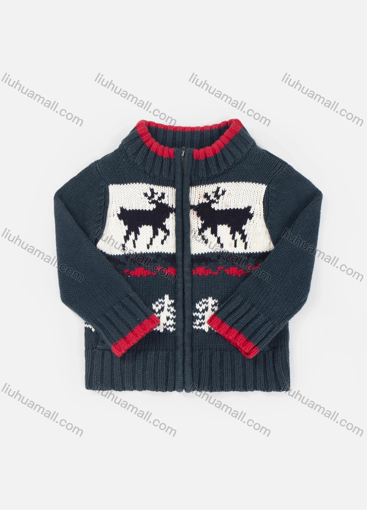 Wholesale Boys Long Sleeve Elk Print Zipper Sweater Jacket - Liuhuamall