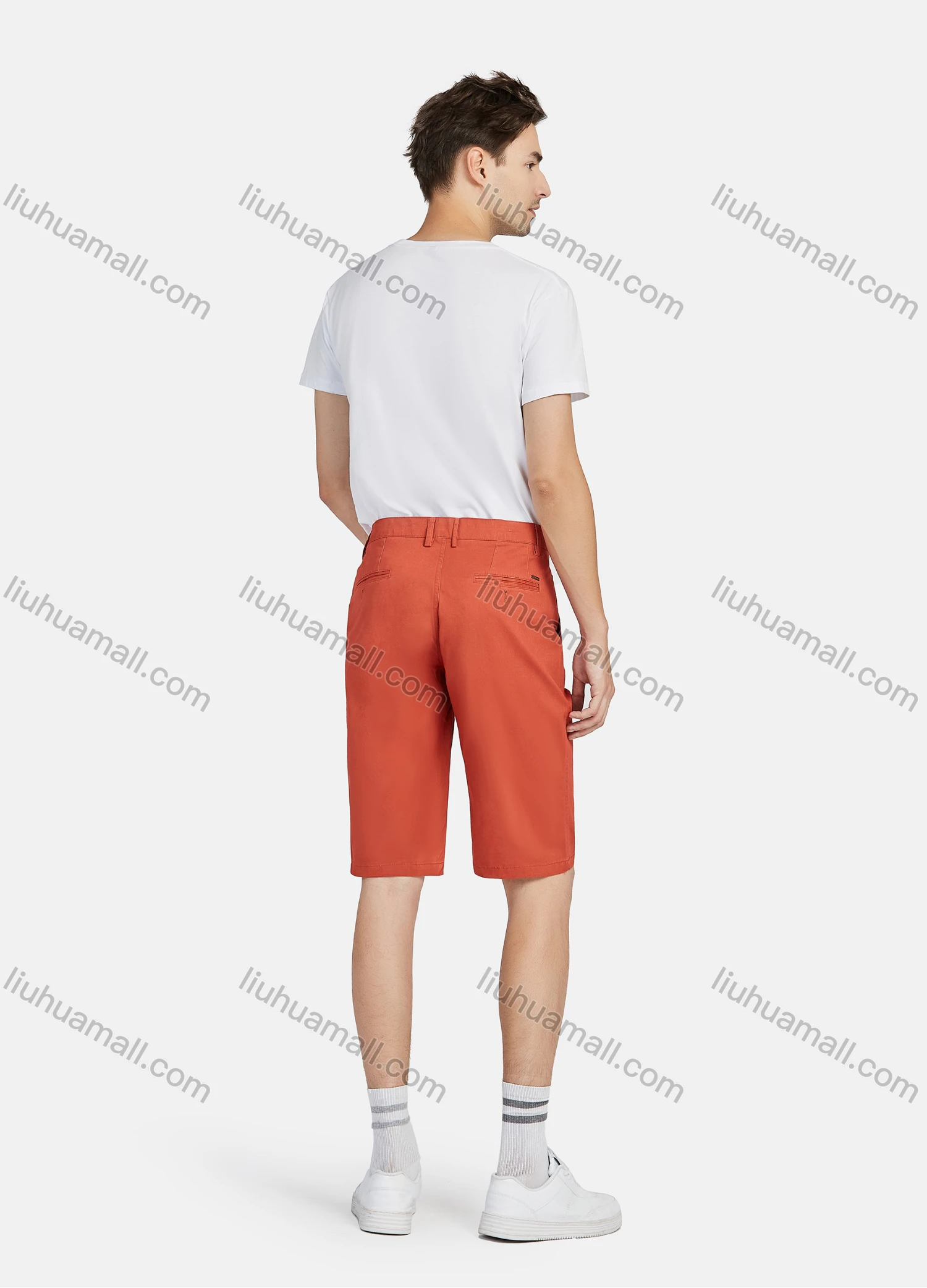 Wholesale Men's 100%Cotton Slant Pocket Zipper Fly Button Plain Casual Shorts 038# - Liuhuamall