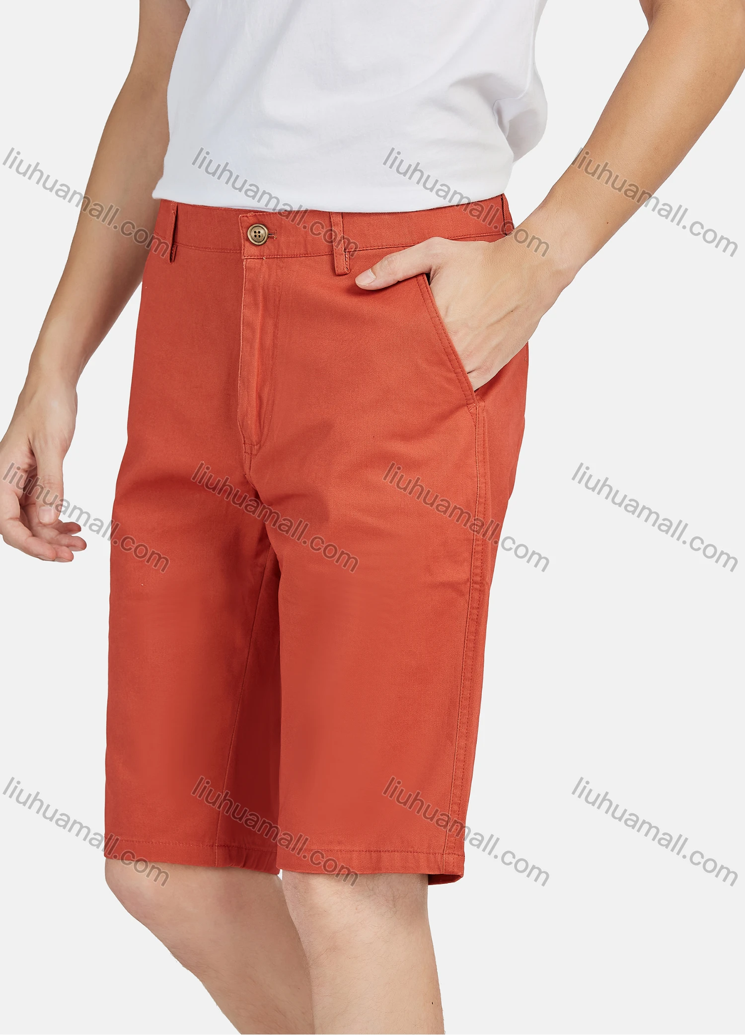 Wholesale Men's 100%Cotton Slant Pocket Zipper Fly Button Plain Casual Shorts 038# - Liuhuamall