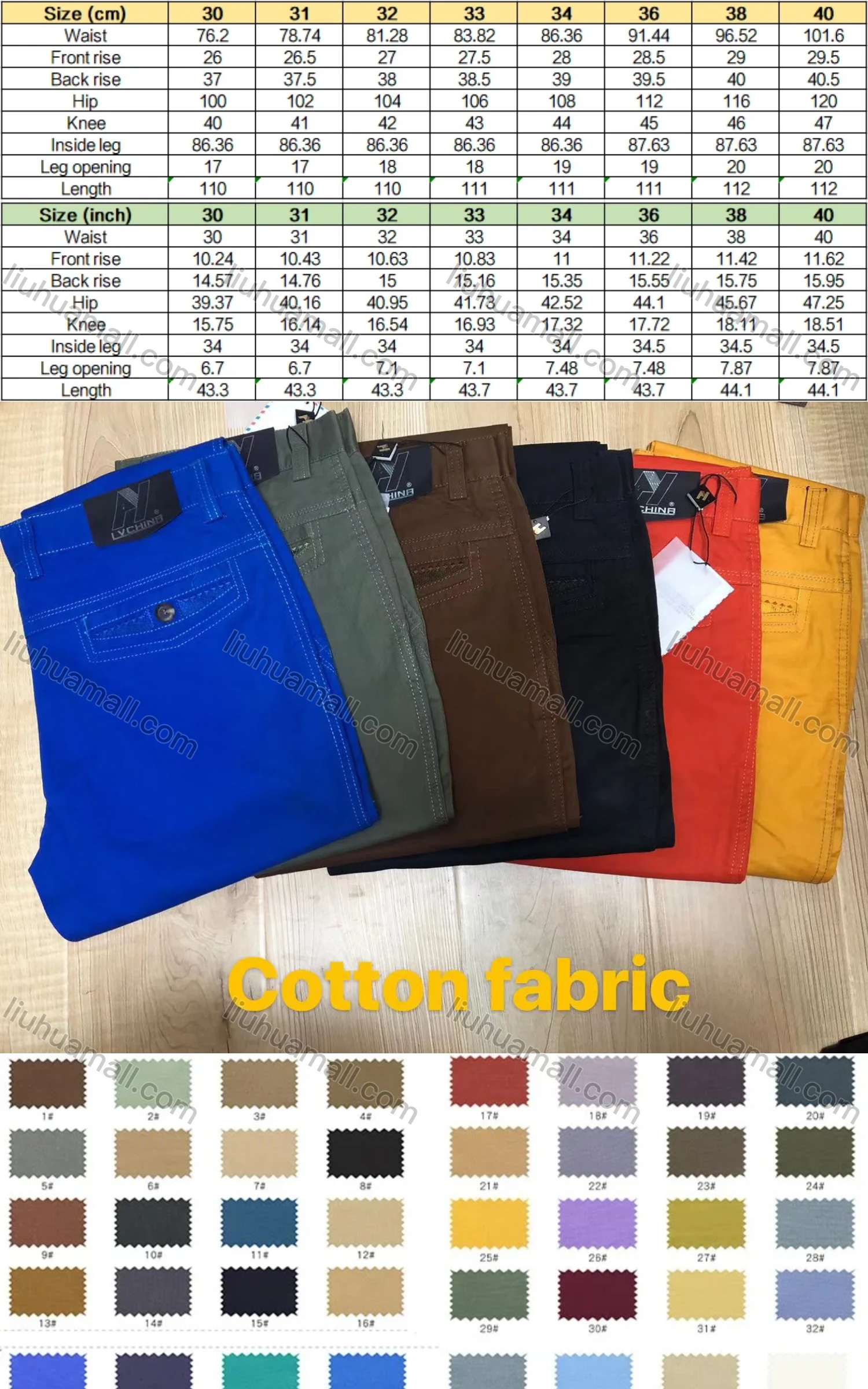 Wholesale Men's Straight Leg Zip Fly Button Closure Slant Pocket Plain Casual Trousers - Liuhuamall